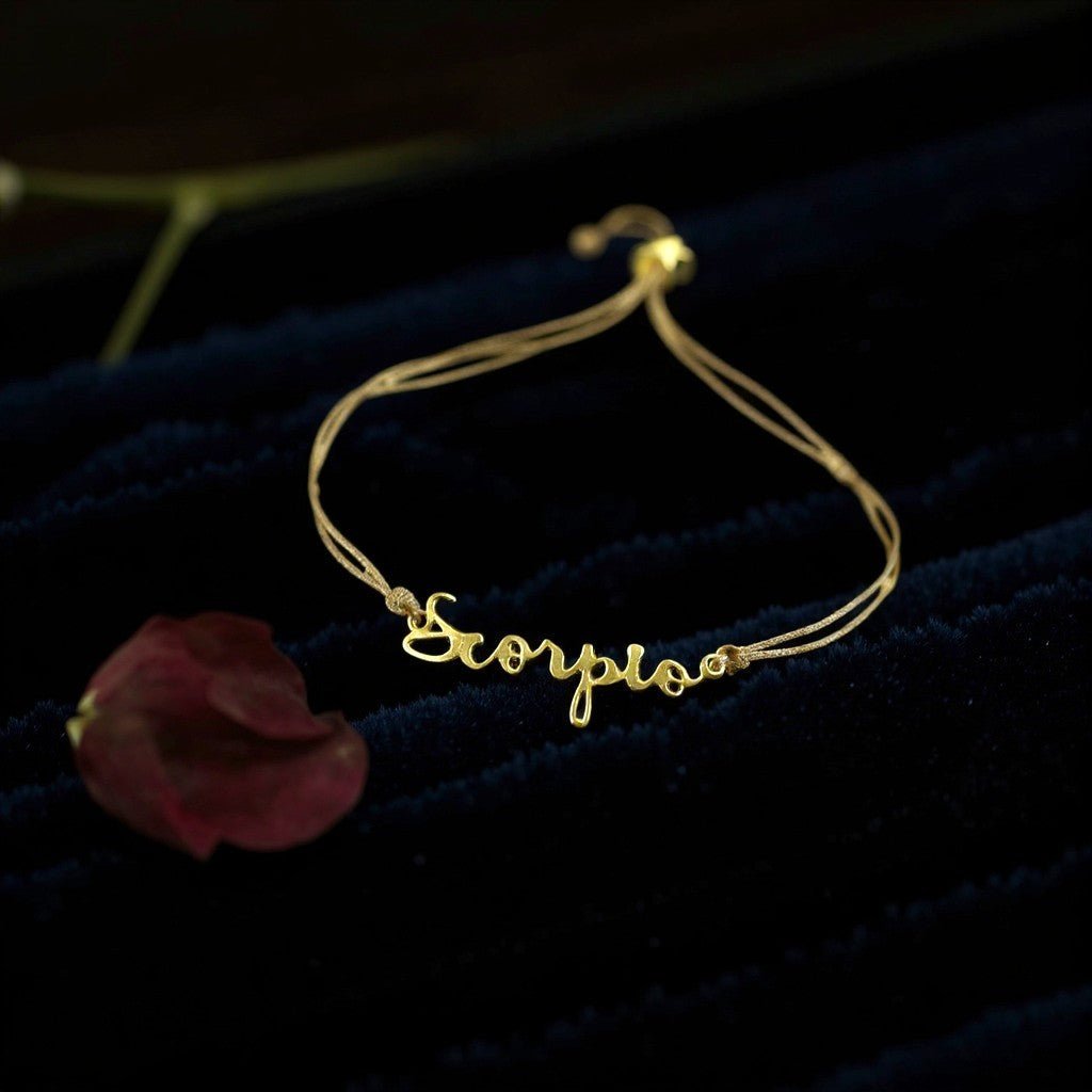 SCORPIO Zodiac Cord Bracelet Gold - October 23 - November 21 - Nifty Decor & More