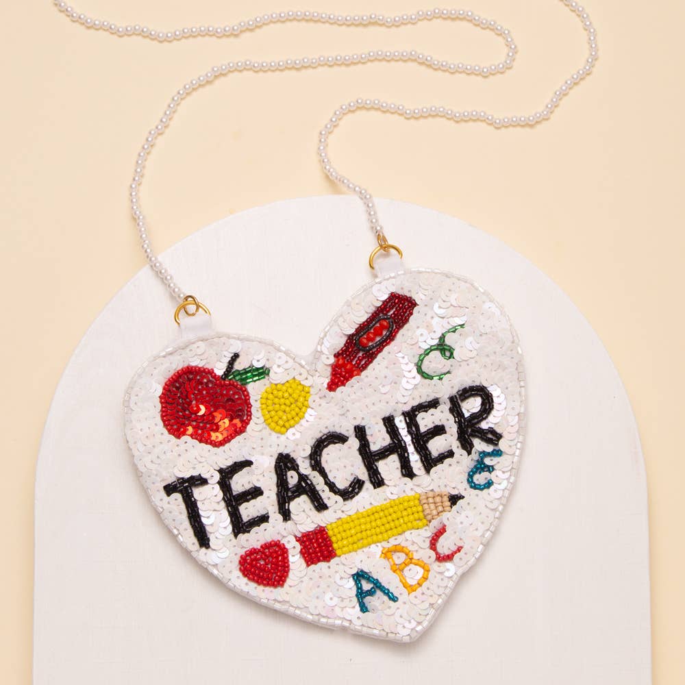 Sequins Seed Beaded Heart Crossbody Bag - "Teacher" - Nifty Decor & More