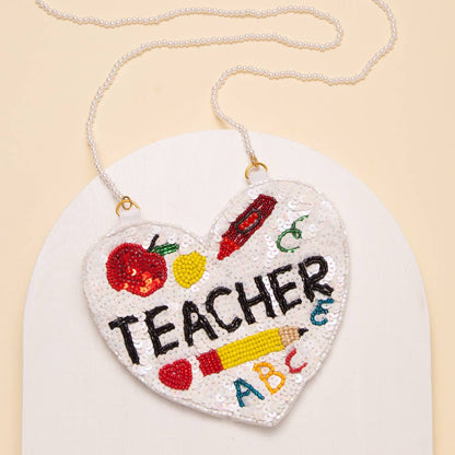 Sequins Seed Beaded Heart Crossbody Bag - "Teacher" - Nifty Decor & More
