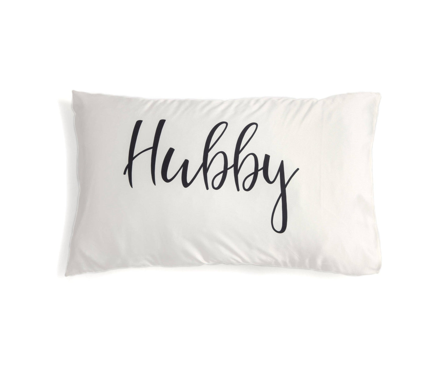 SET OF 2 "HUBBY/WIFEY" STANDARD PILLOW CASES, IVORY