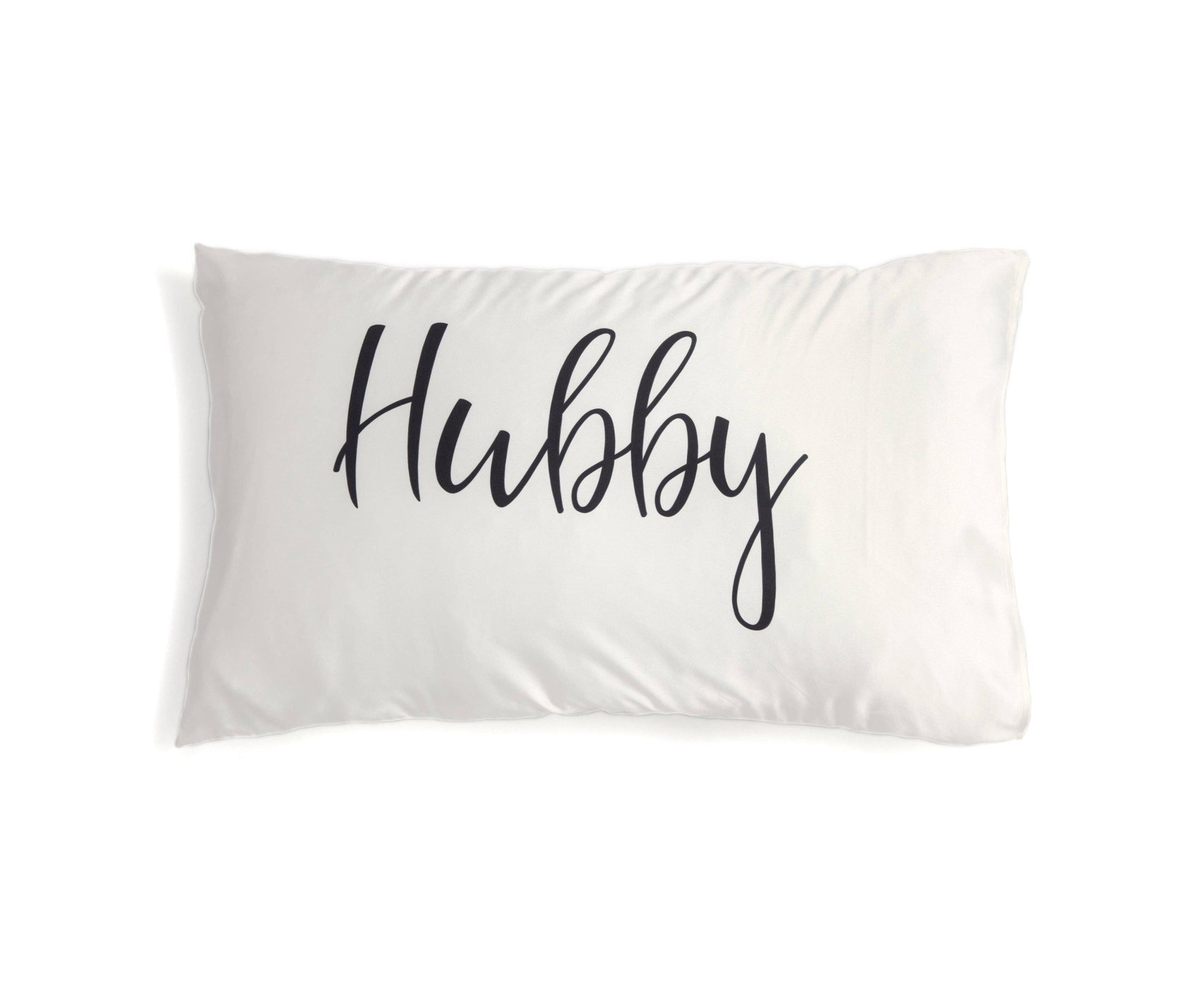 SET OF 2 "HUBBY/WIFEY" STANDARD PILLOW CASES, IVORY
