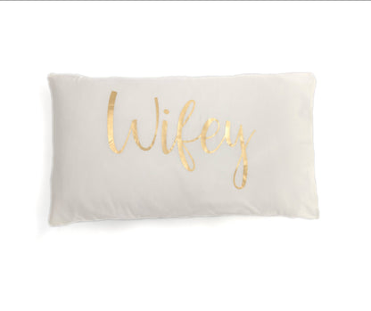 SET OF 2 "HUBBY/WIFEY" STANDARD PILLOW CASES, IVORY