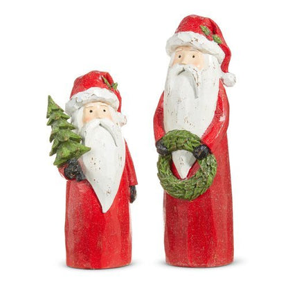 Set of 2 Red Carved - Look Santa Figurines – Resin Christmas Holiday Décor - Nifty Decor & More