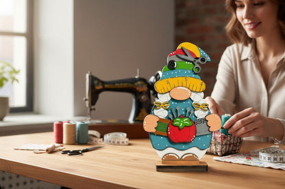 Sewing Gnome Shelf Sitter Handcrafted Craft Room Decor - Nifty Decor & More
