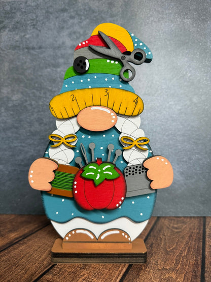 Sewing Gnome Shelf Sitter Handcrafted Craft Room Decor - Nifty Decor & More