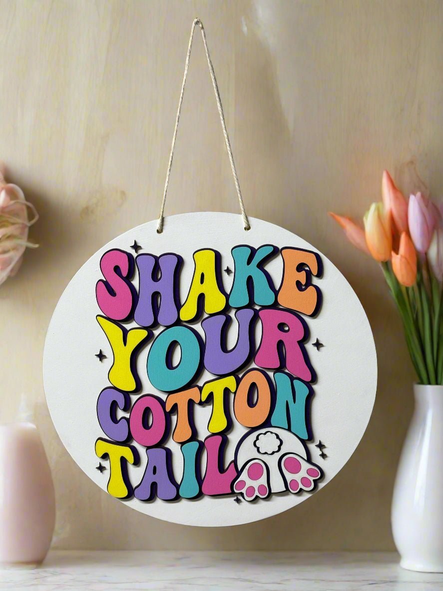 Shake Your Cotton Tail Hanger | Easter Spring Wall Decor for Home | Cute Seasonal Hanging Sign - Nifty Decor & More