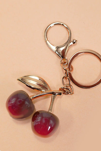 Shiny Cherry Drop Keychain, Glossy Red Cherry with Leaf Bag Charm, Stylish Accessory for Bags and Keys, Perfect Gift for Cherry Lovers