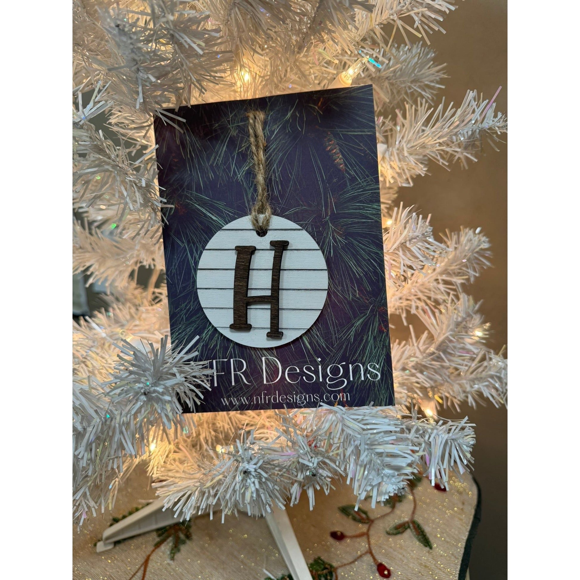 Shiplap Initial Christmas Ornament - Cursive Font - Nifty Decor & More