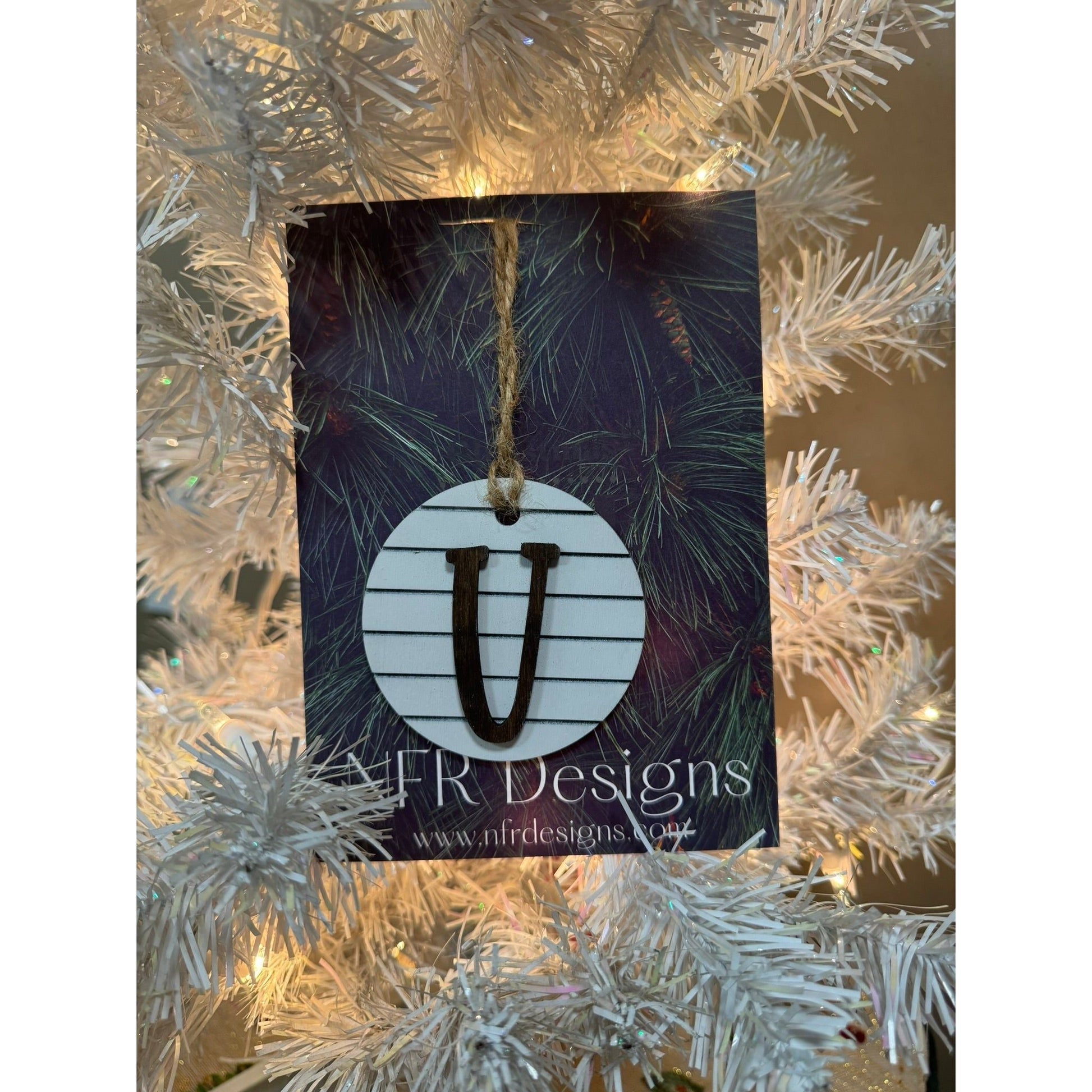Shiplap Initial Christmas Ornament - Cursive Font - Nifty Decor & More
