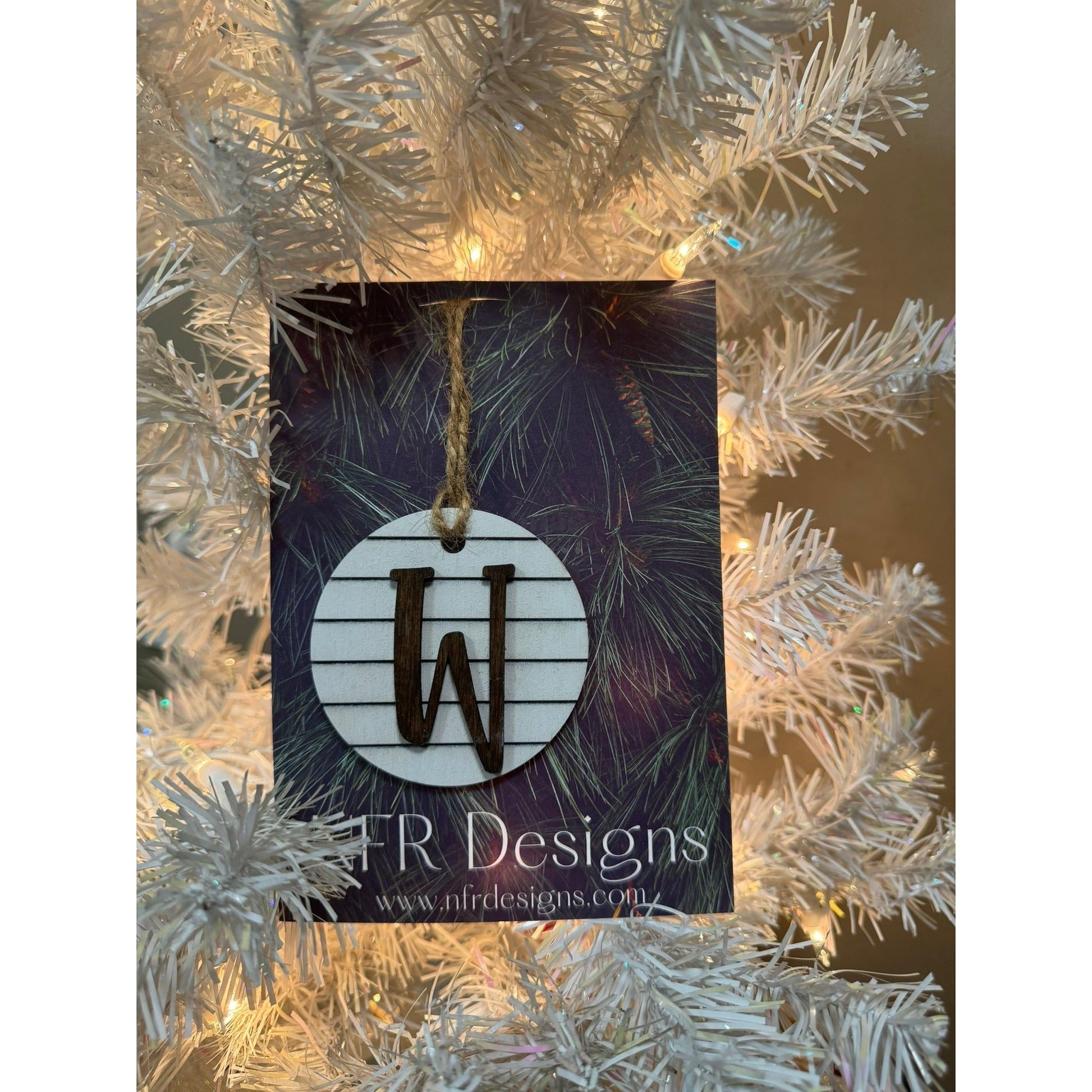 Shiplap Initial Christmas Ornament - Cursive Font - Nifty Decor & More