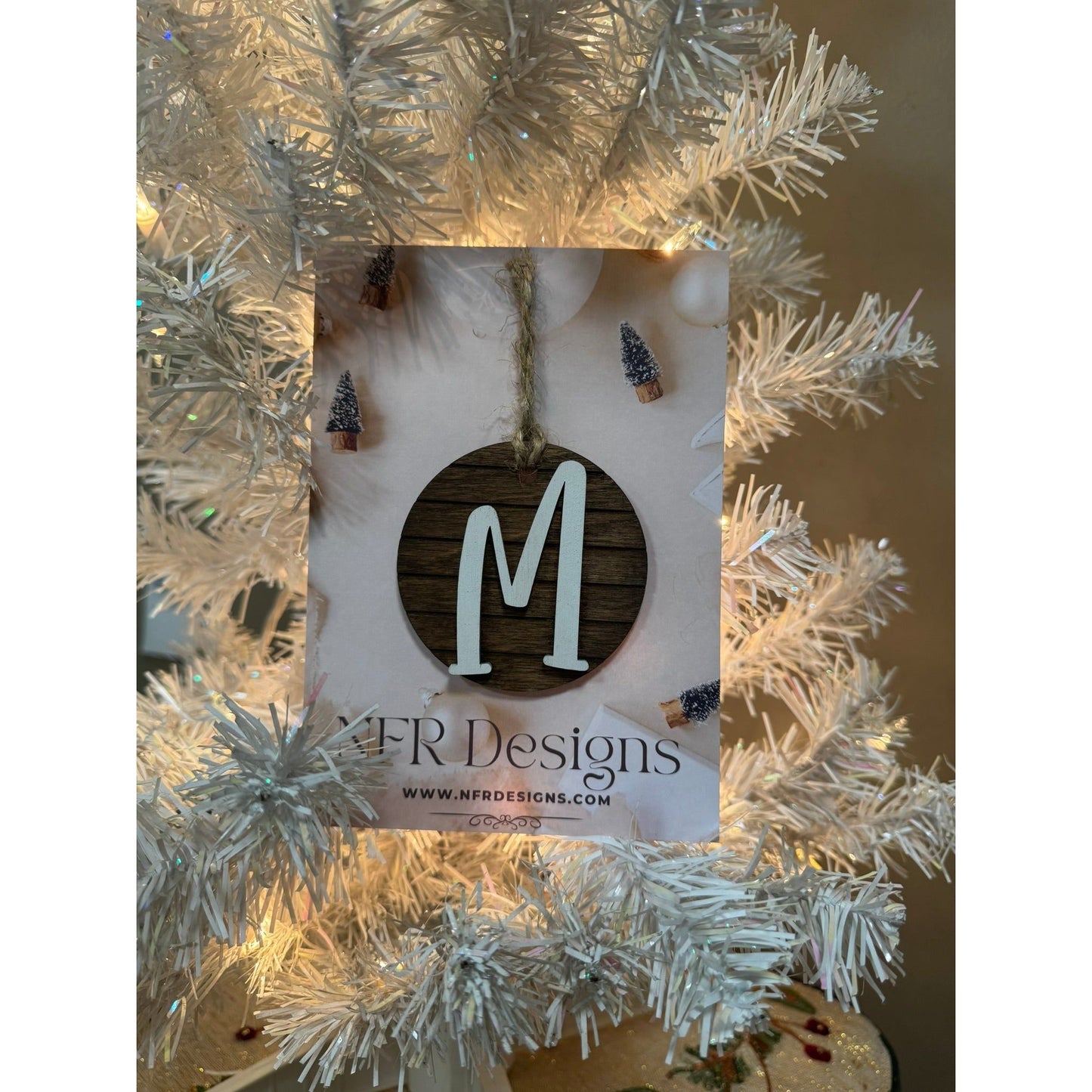 Shiplap Initial Christmas Ornament - Cursive Font - Nifty Decor & More