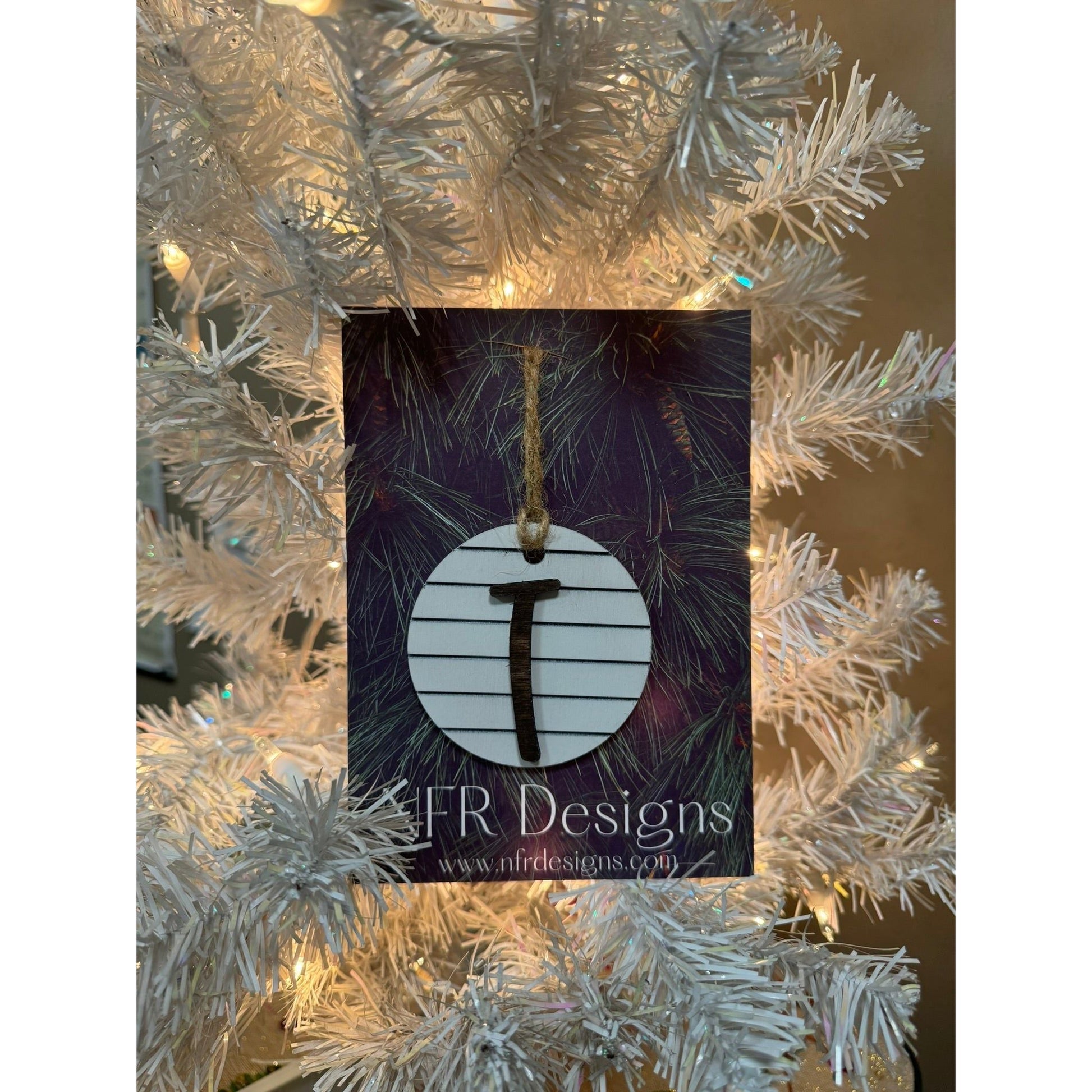 Shiplap Initial Christmas Ornament - Cursive Font - Nifty Decor & More
