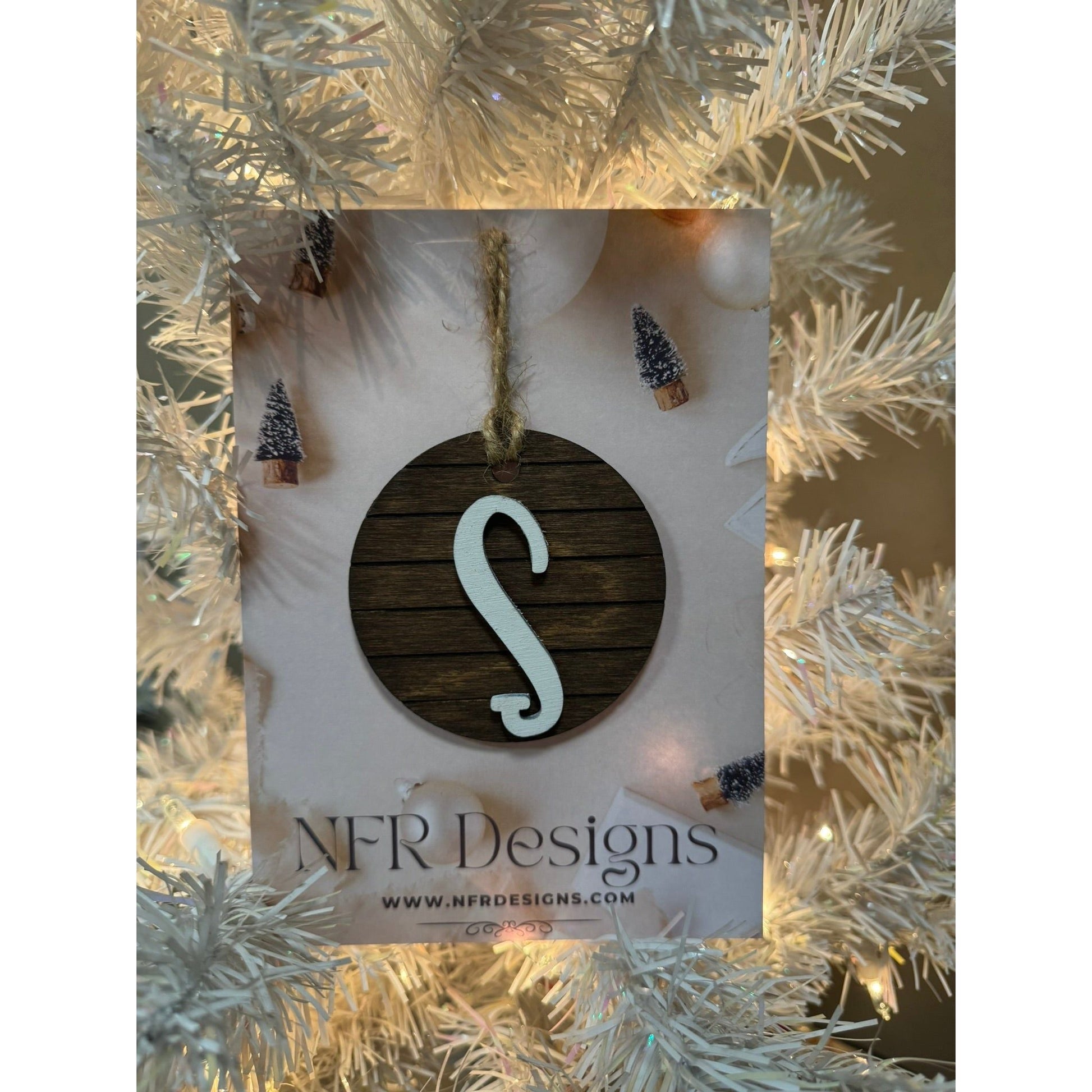 Shiplap Initial Christmas Ornament - Cursive Font - Nifty Decor & More