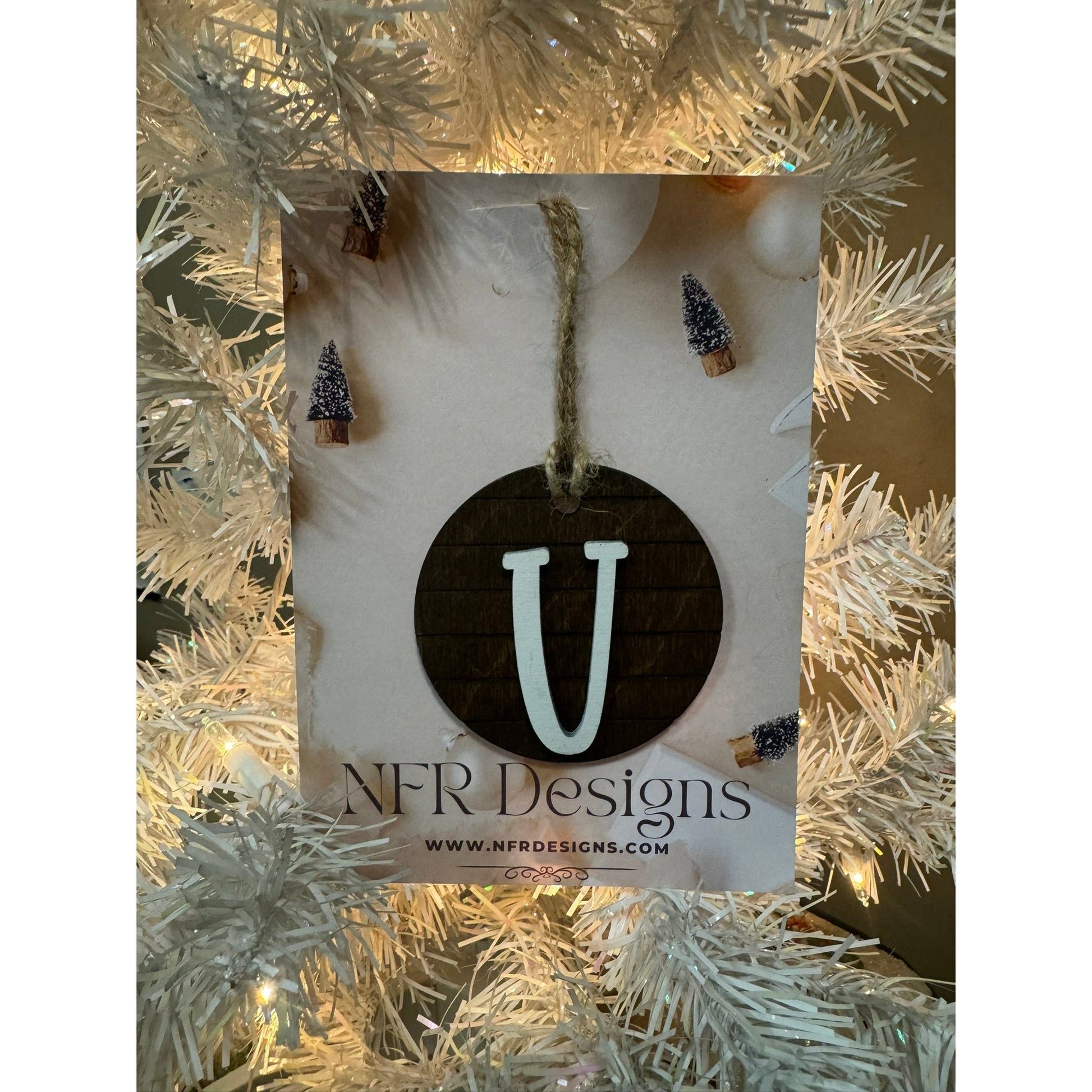 Shiplap Initial Christmas Ornament - Cursive Font - Nifty Decor & More