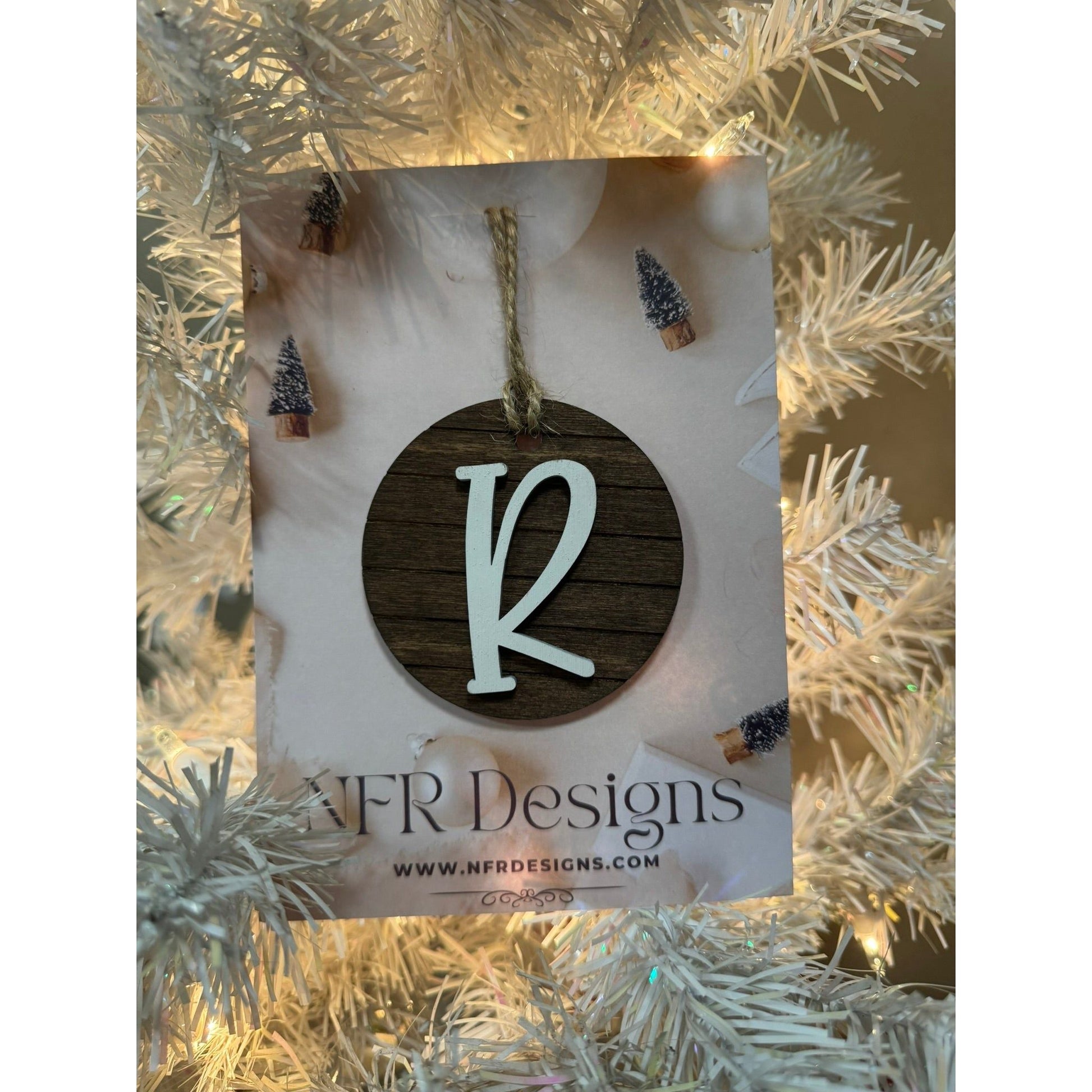 Shiplap Initial Christmas Ornament - Cursive Font - Nifty Decor & More