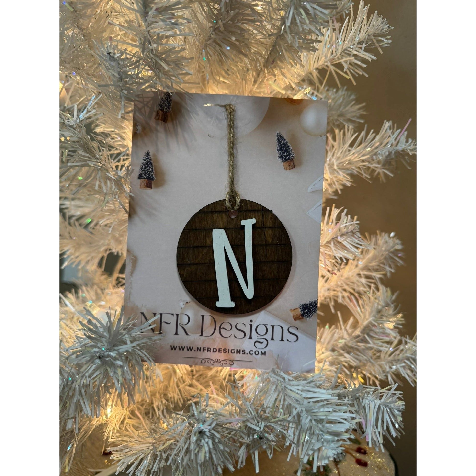 Shiplap Initial Christmas Ornament - Cursive Font - Nifty Decor & More