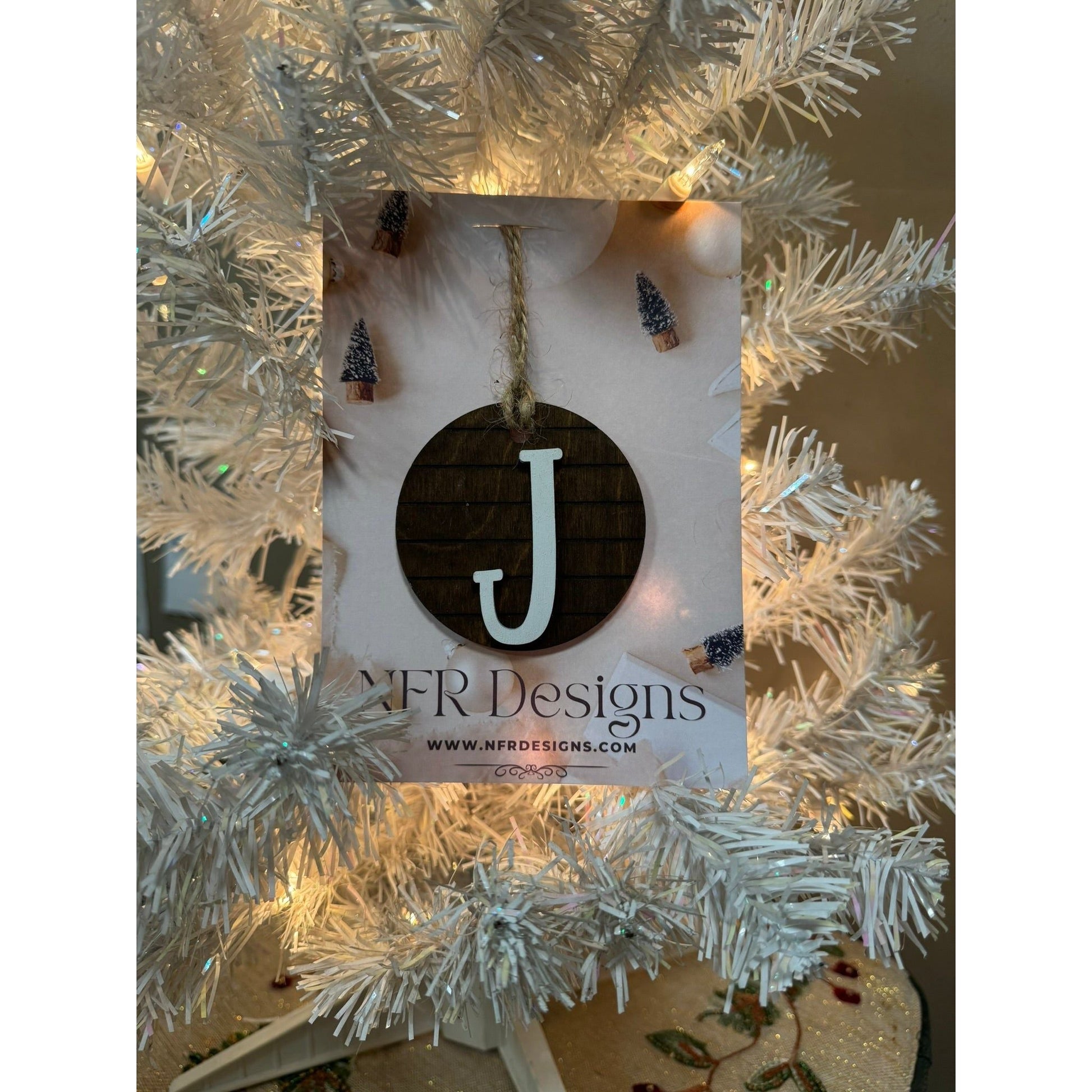 Shiplap Initial Christmas Ornament - Cursive Font - Nifty Decor & More