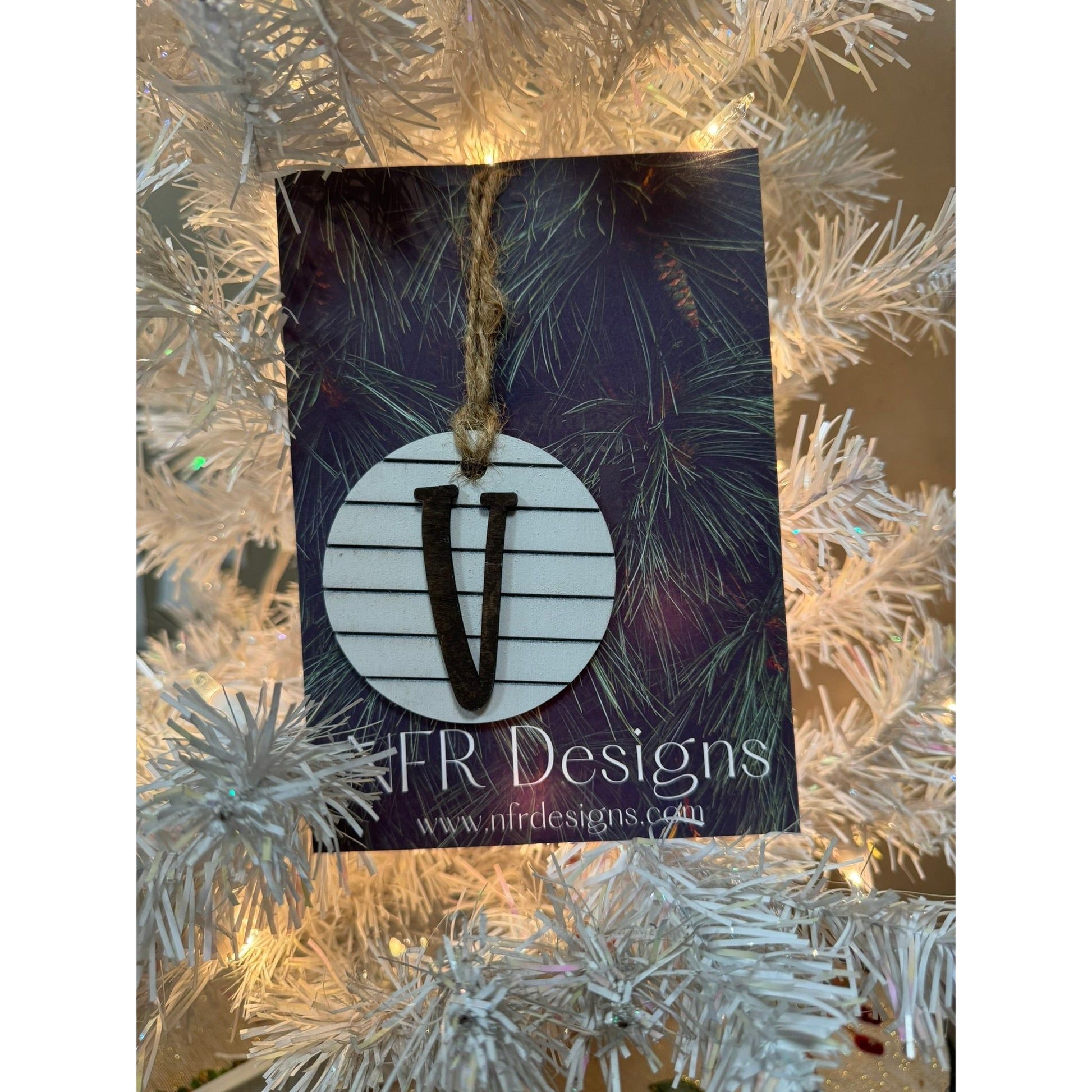 Shiplap Initial Christmas Ornament - Cursive Font - Nifty Decor & More