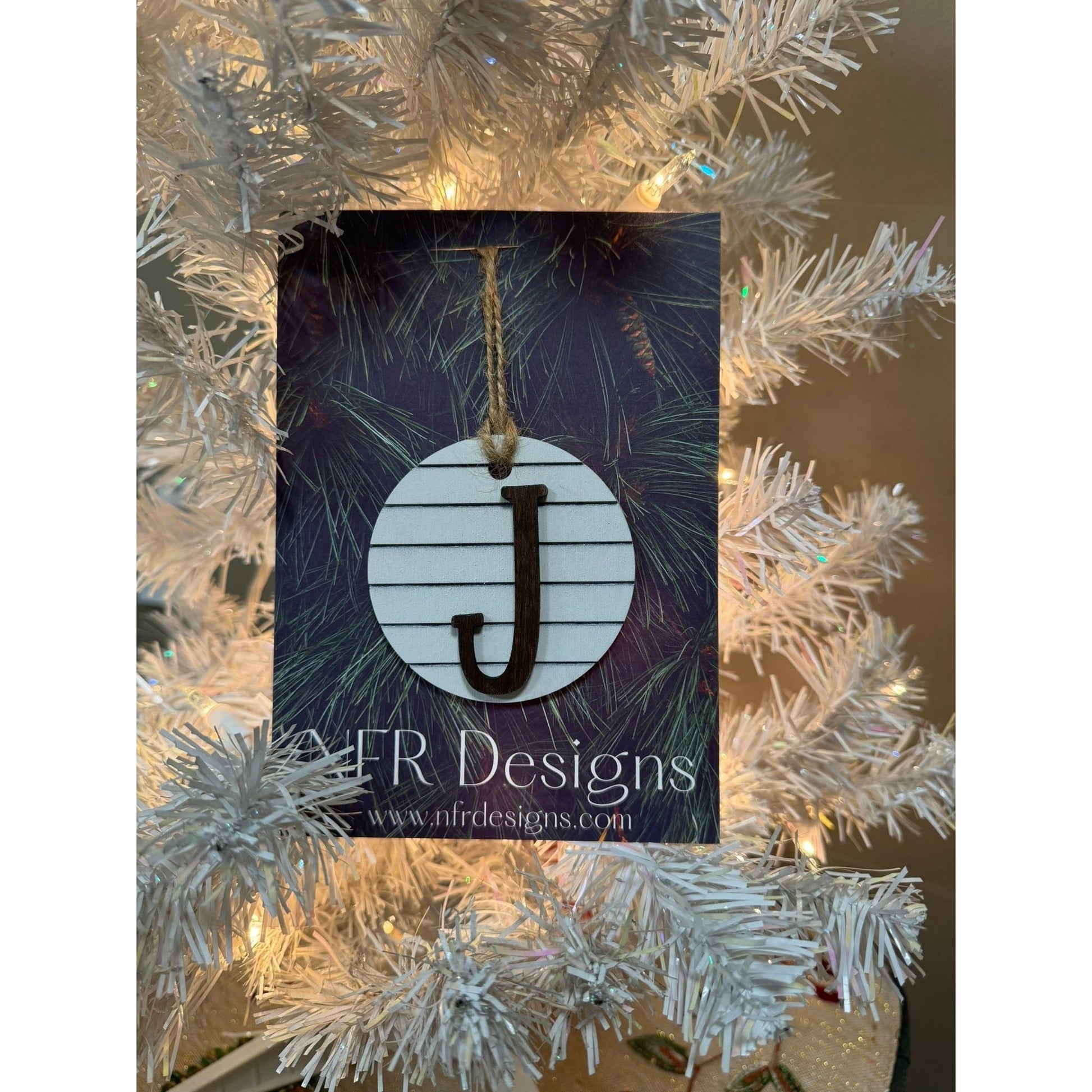 Shiplap Initial Christmas Ornament - Cursive Font - Nifty Decor & More