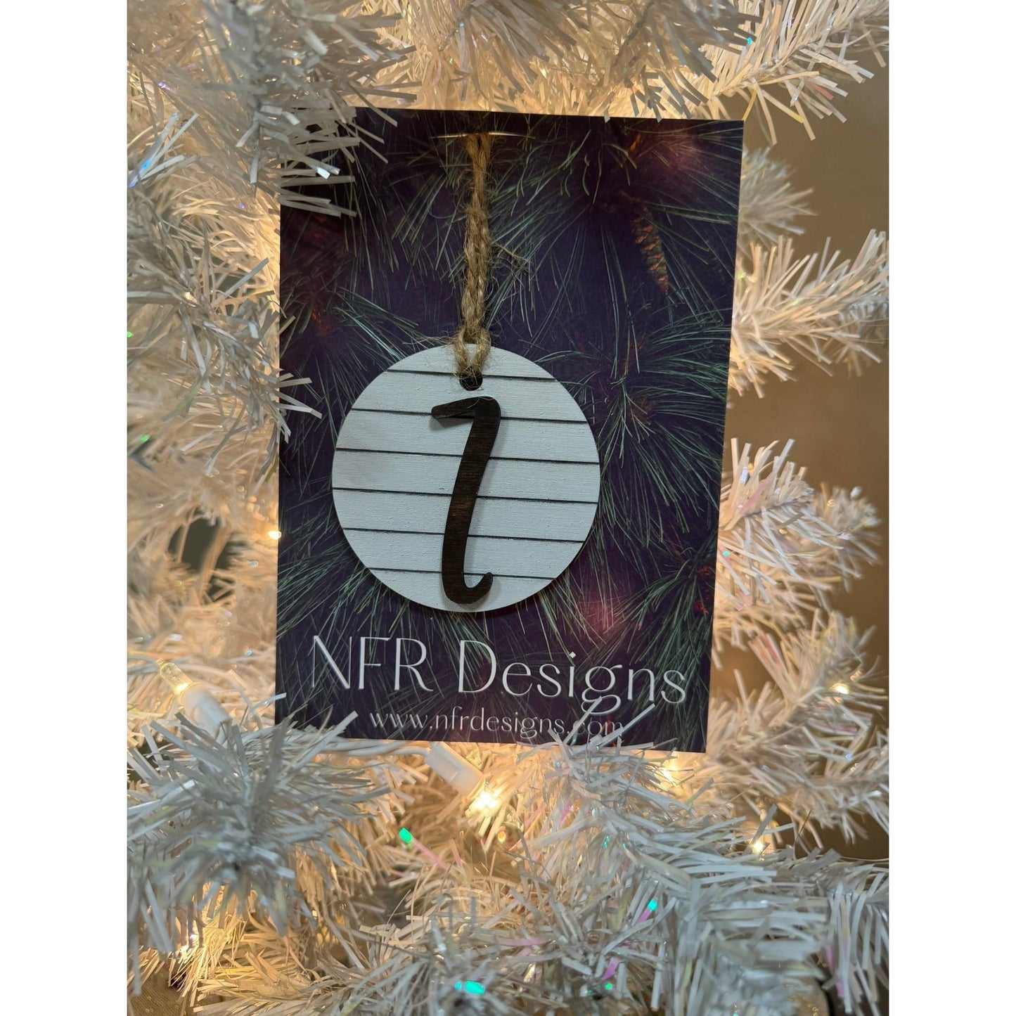 Shiplap Initial Christmas Ornament - Cursive Font - Nifty Decor & More