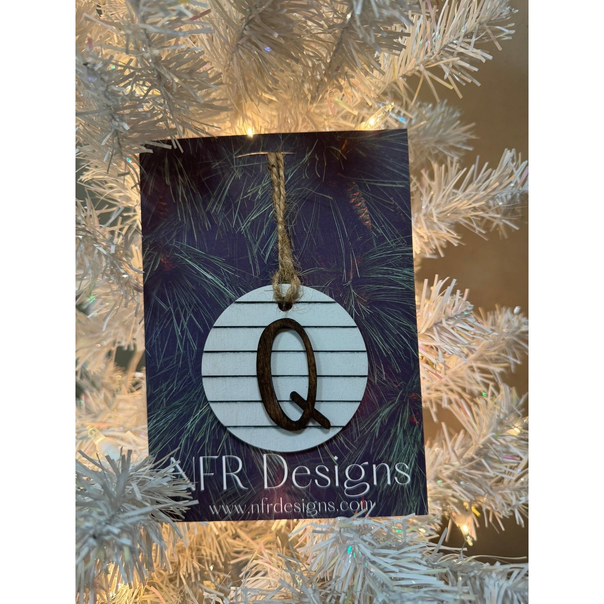 Shiplap Initial Christmas Ornament - Cursive Font - Nifty Decor & More