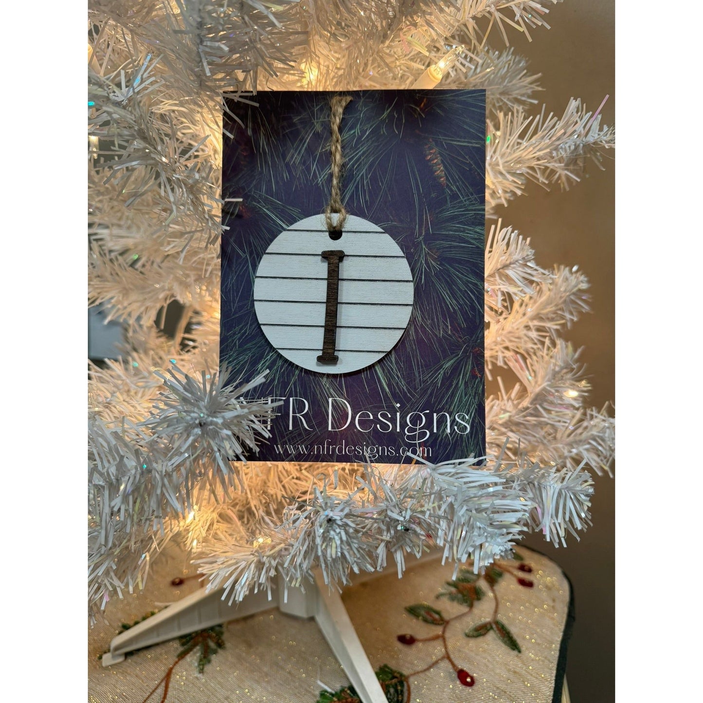 Shiplap Initial Christmas Ornament - Cursive Font - Nifty Decor & More