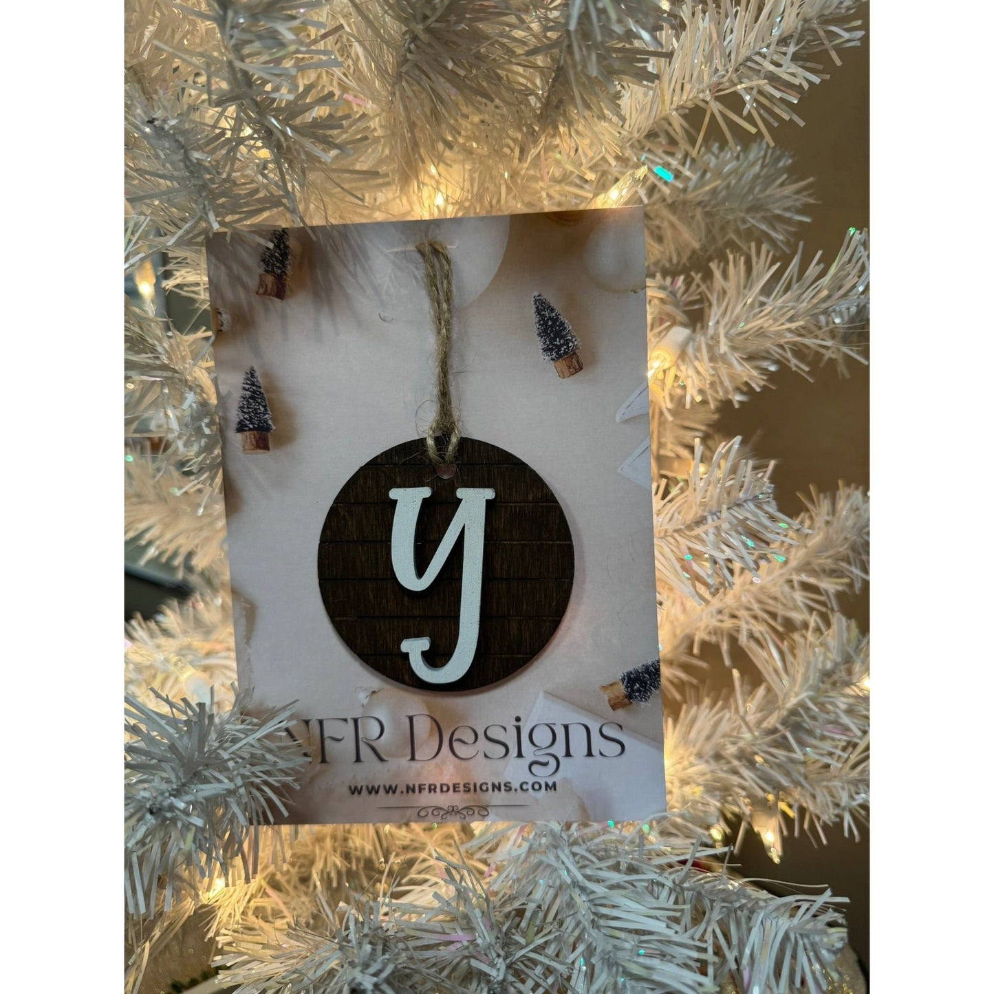 Shiplap Initial Christmas Ornament - Cursive Font - Nifty Decor & More