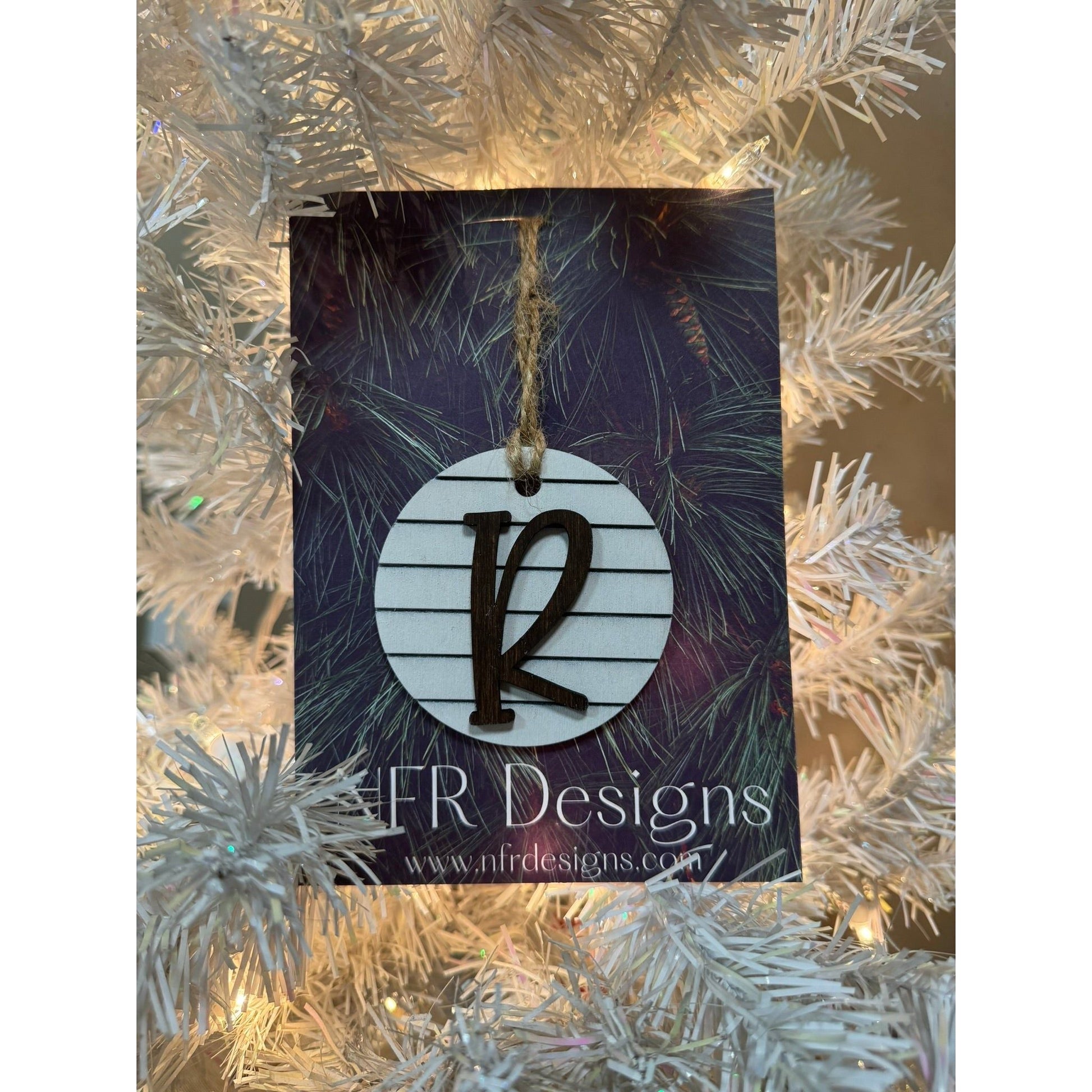 Shiplap Initial Christmas Ornament - Cursive Font - Nifty Decor & More