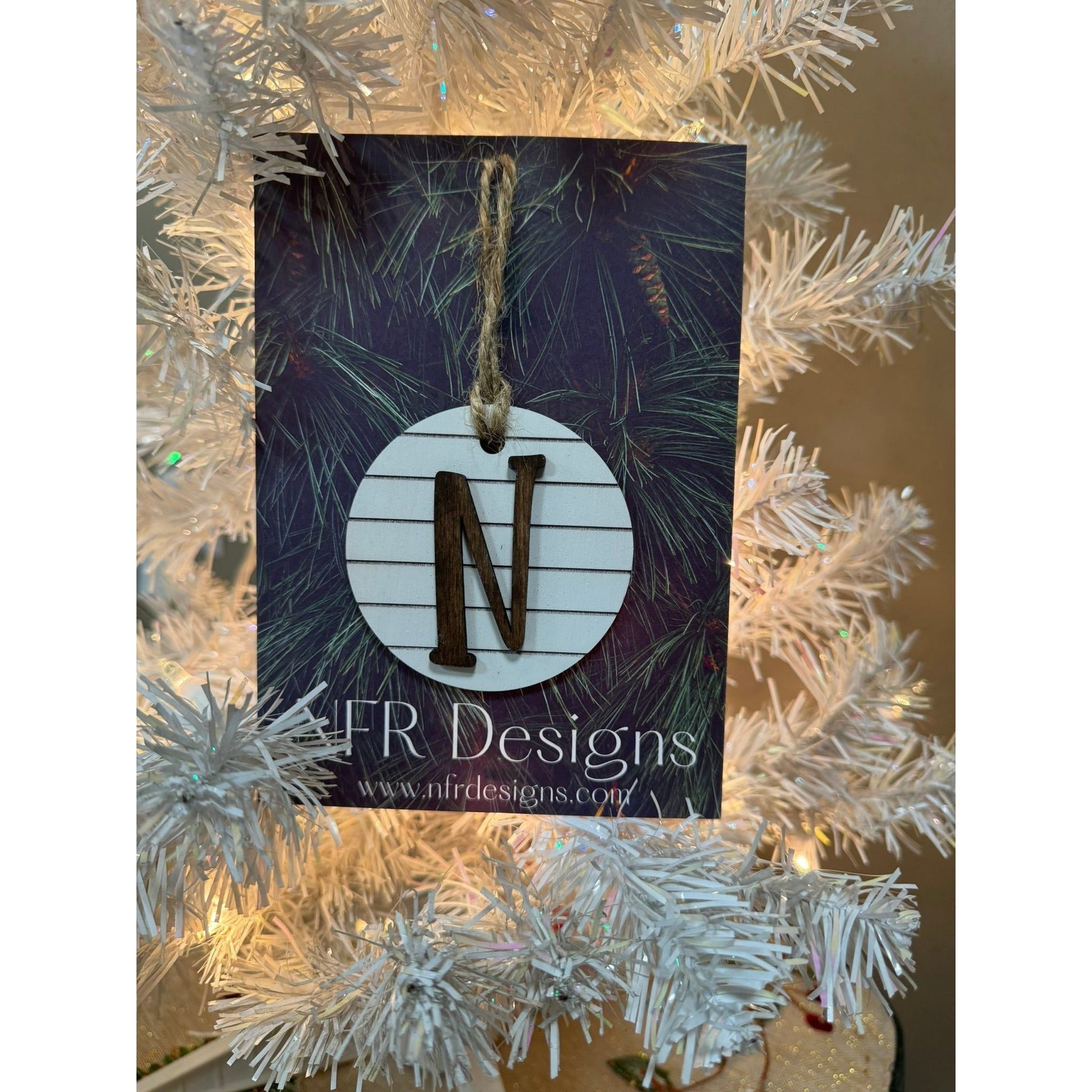 Shiplap Initial Christmas Ornament - Cursive Font - Nifty Decor & More