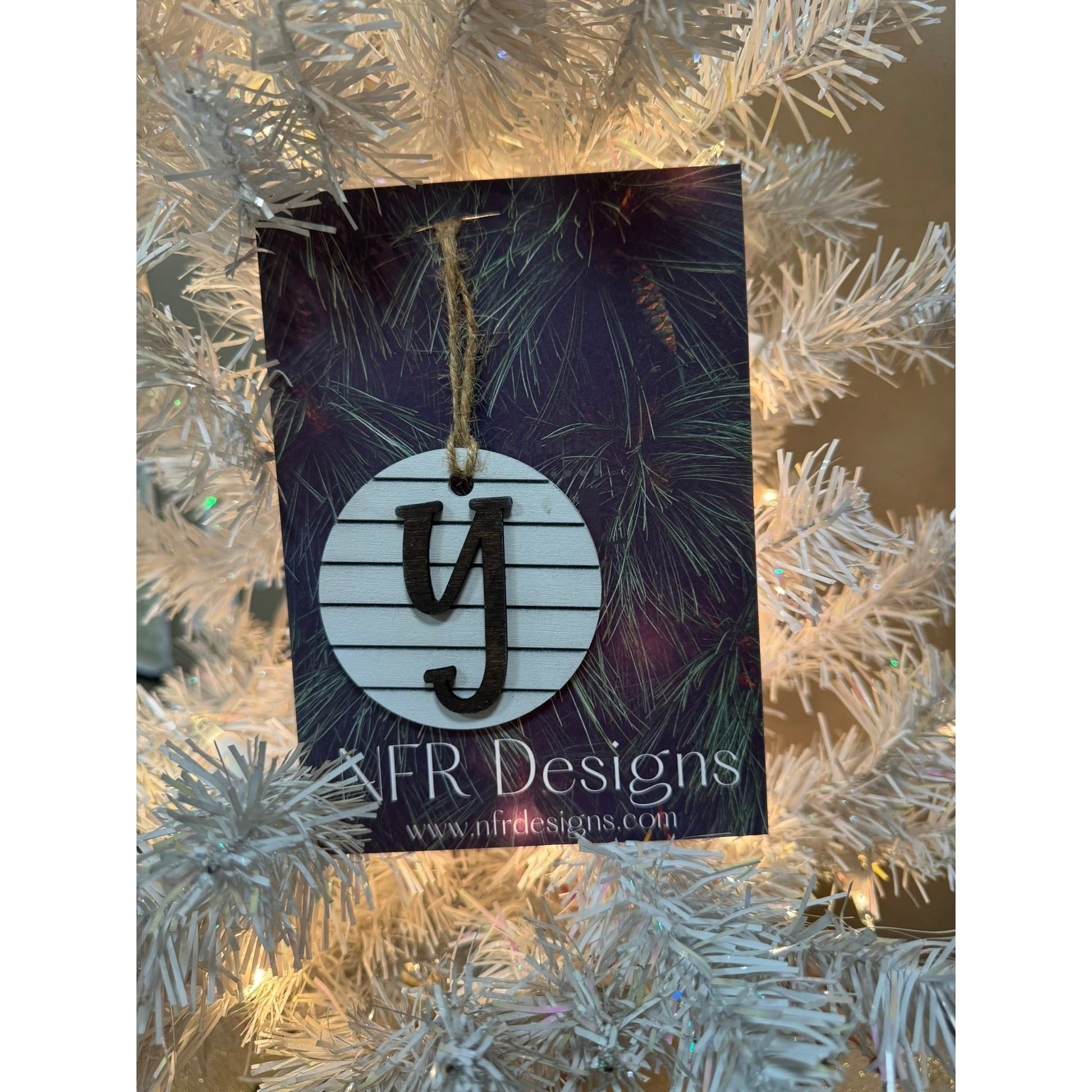 Shiplap Initial Christmas Ornament - Cursive Font - Nifty Decor & More