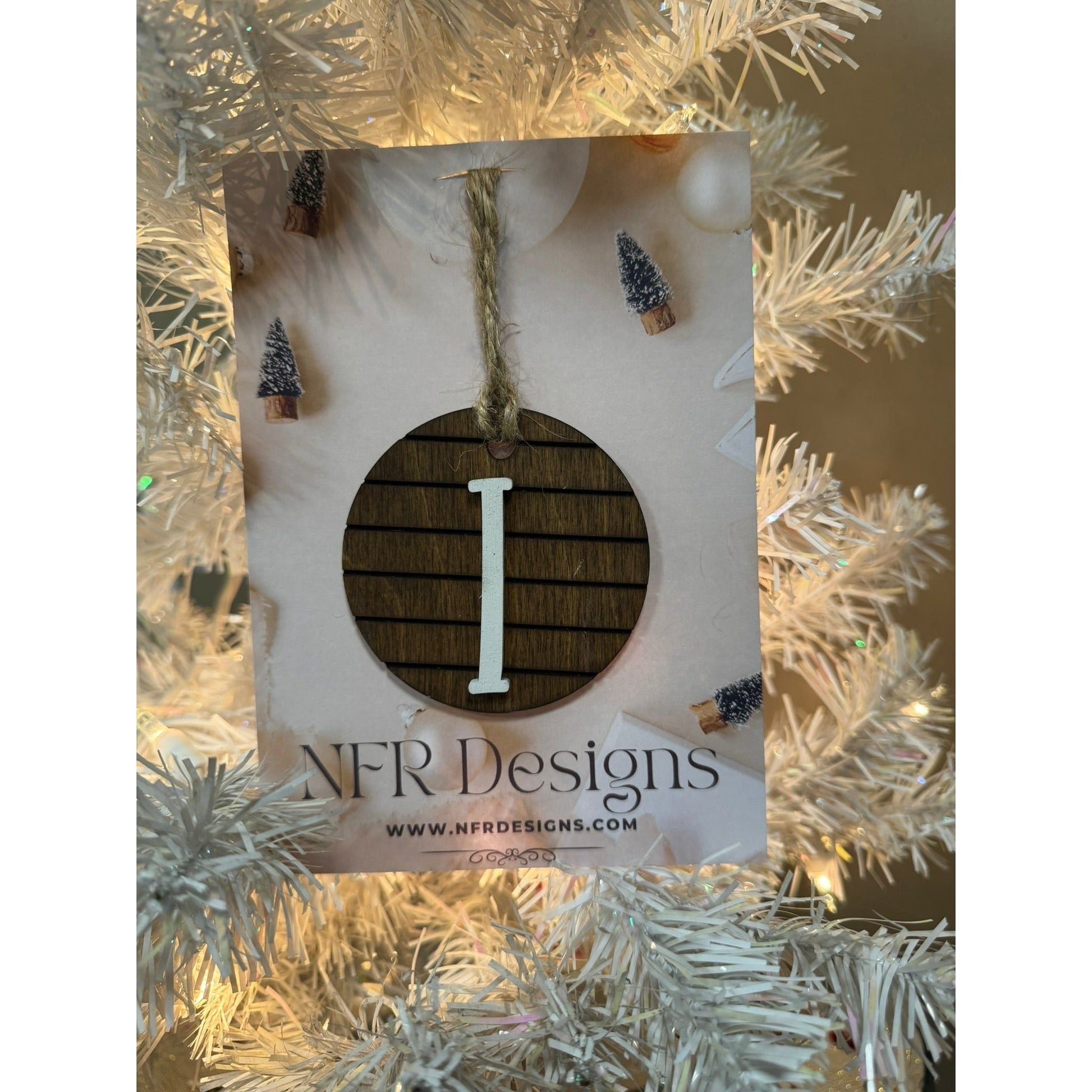 Shiplap Initial Christmas Ornament - Cursive Font - Nifty Decor & More