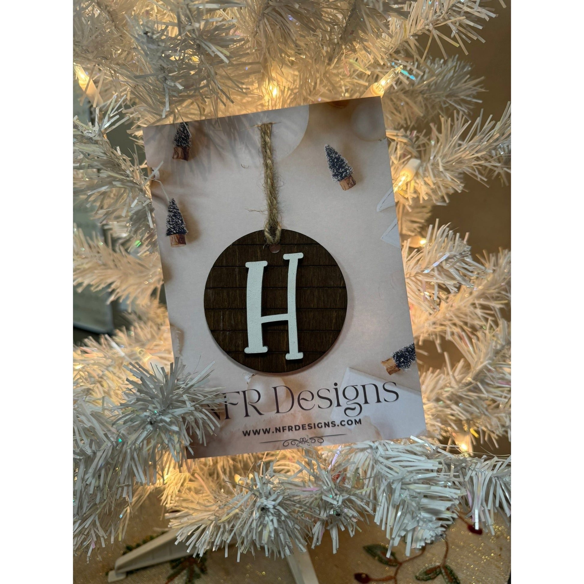 Shiplap Initial Christmas Ornament - Cursive Font - Nifty Decor & More