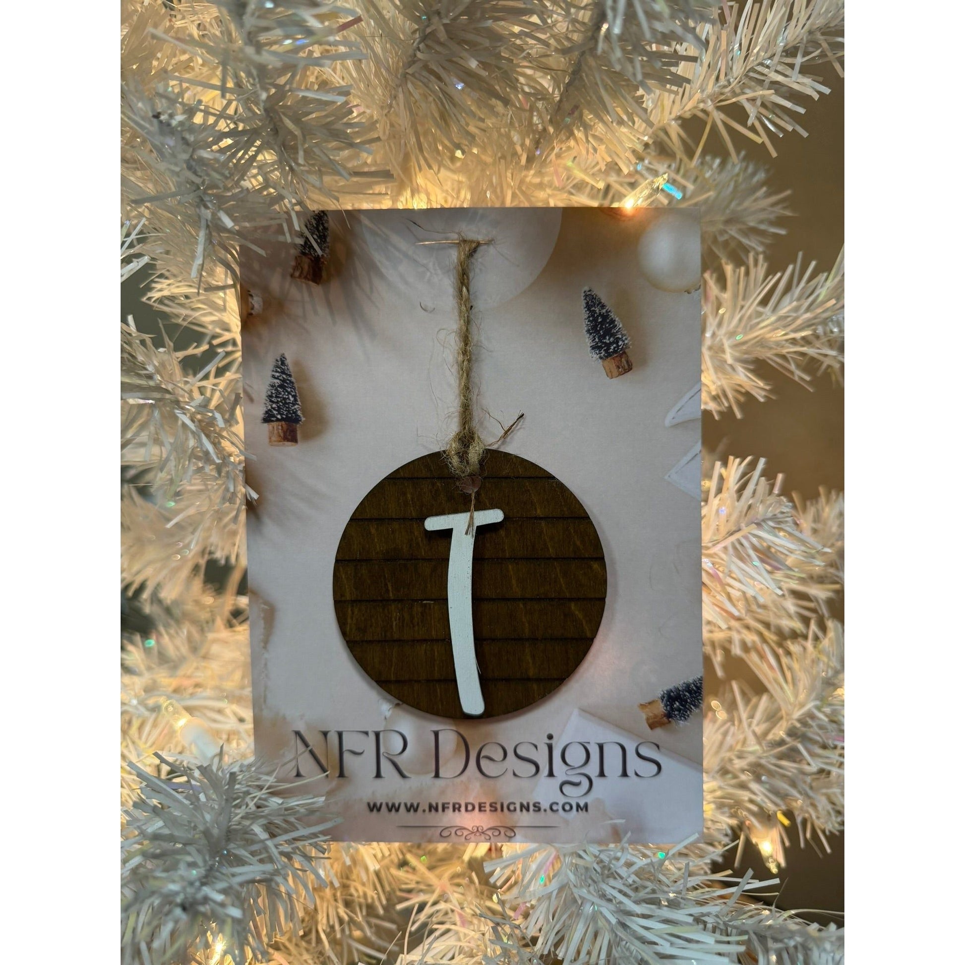 Shiplap Initial Christmas Ornament - Cursive Font - Nifty Decor & More