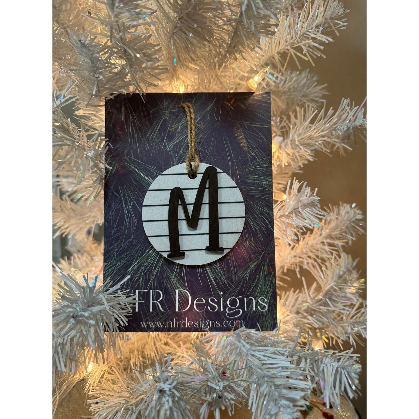 Shiplap Initial Christmas Ornament - Cursive Font - Nifty Decor & More