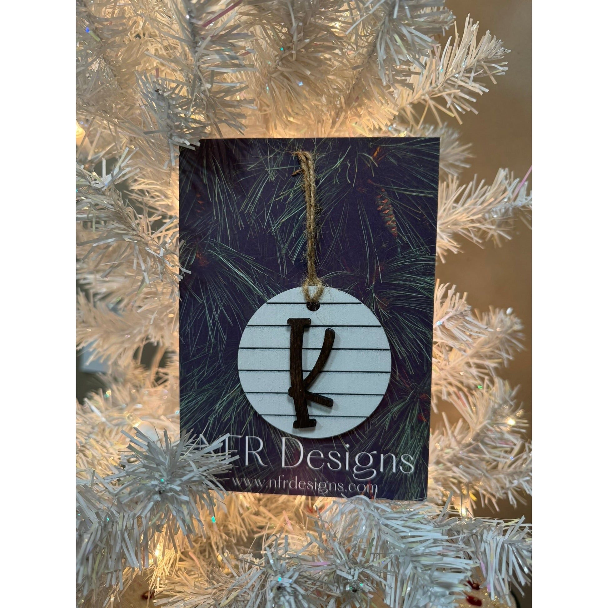 Shiplap Initial Christmas Ornament - Cursive Font - Nifty Decor & More