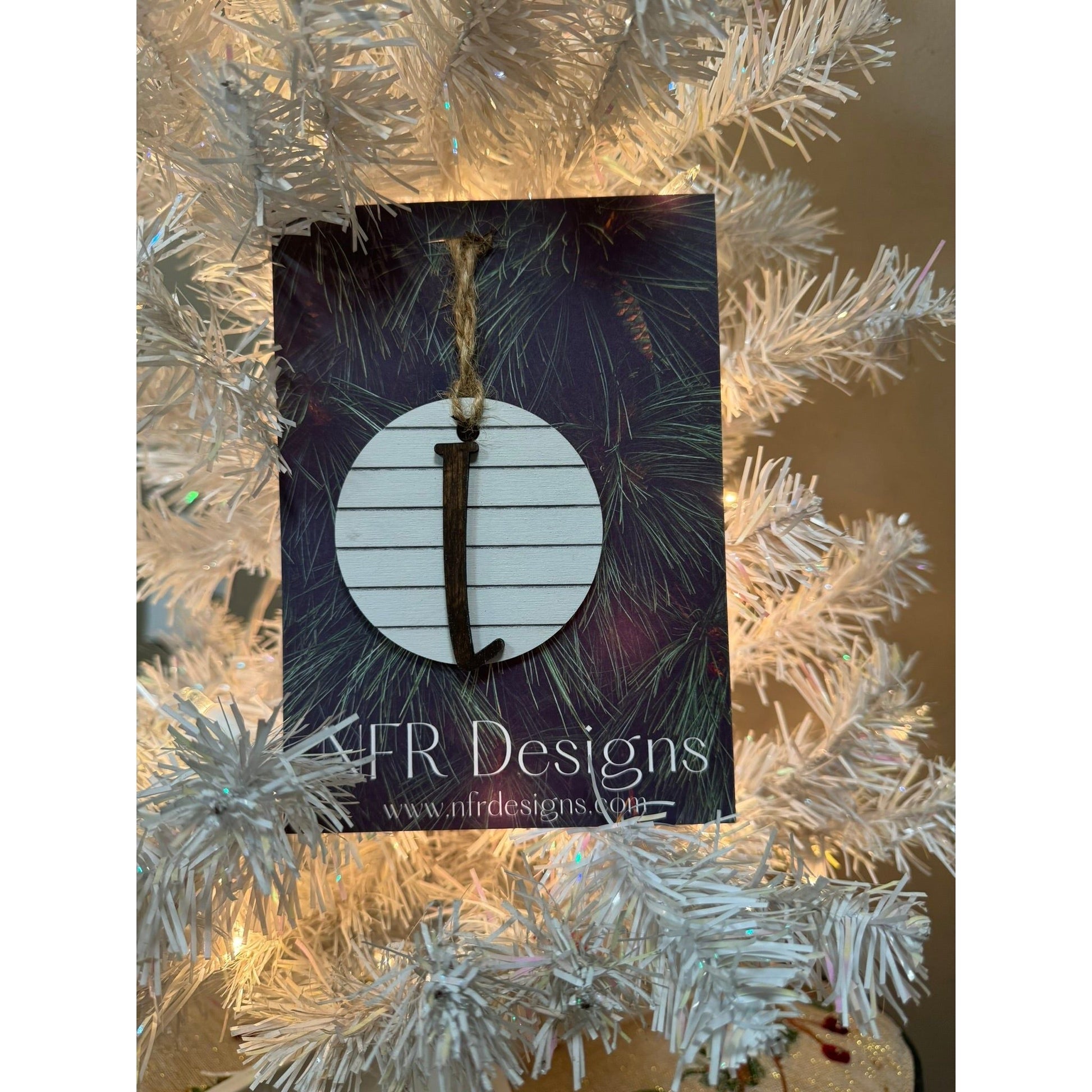 Shiplap Initial Christmas Ornament - Cursive Font - Nifty Decor & More
