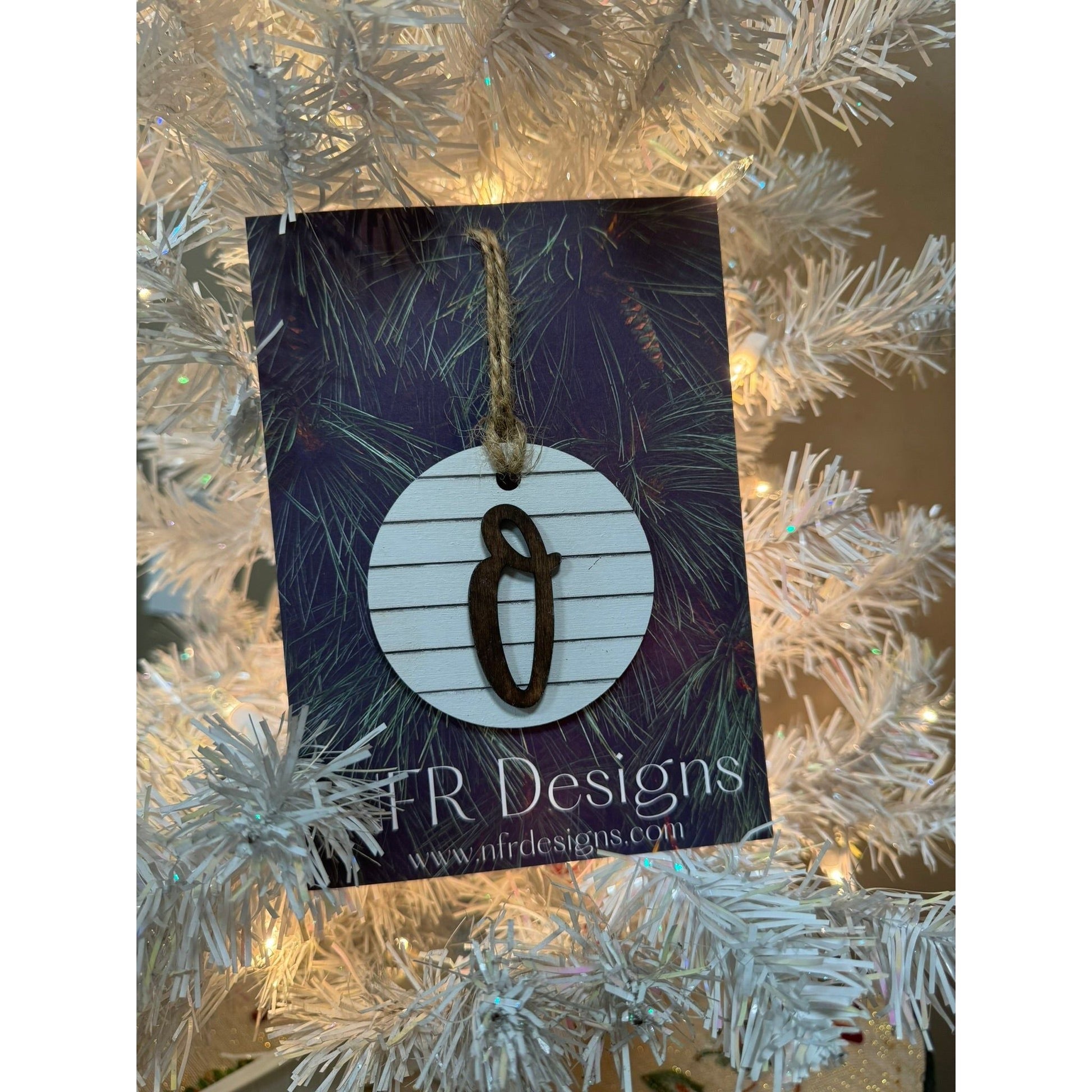 Shiplap Initial Christmas Ornament - Cursive Font - Nifty Decor & More