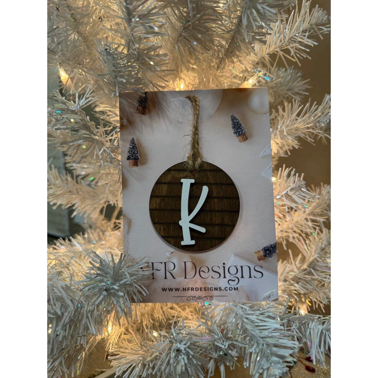 Shiplap Initial Christmas Ornament - Cursive Font - Nifty Decor & More