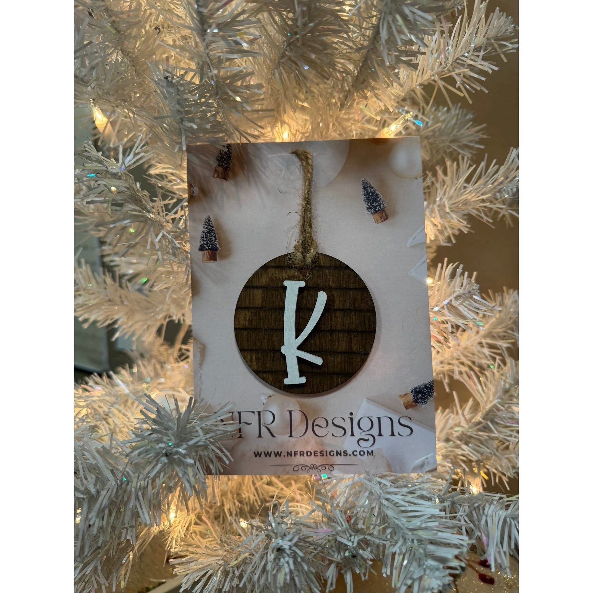 Shiplap Initial Christmas Ornament - Cursive Font - Nifty Decor & More