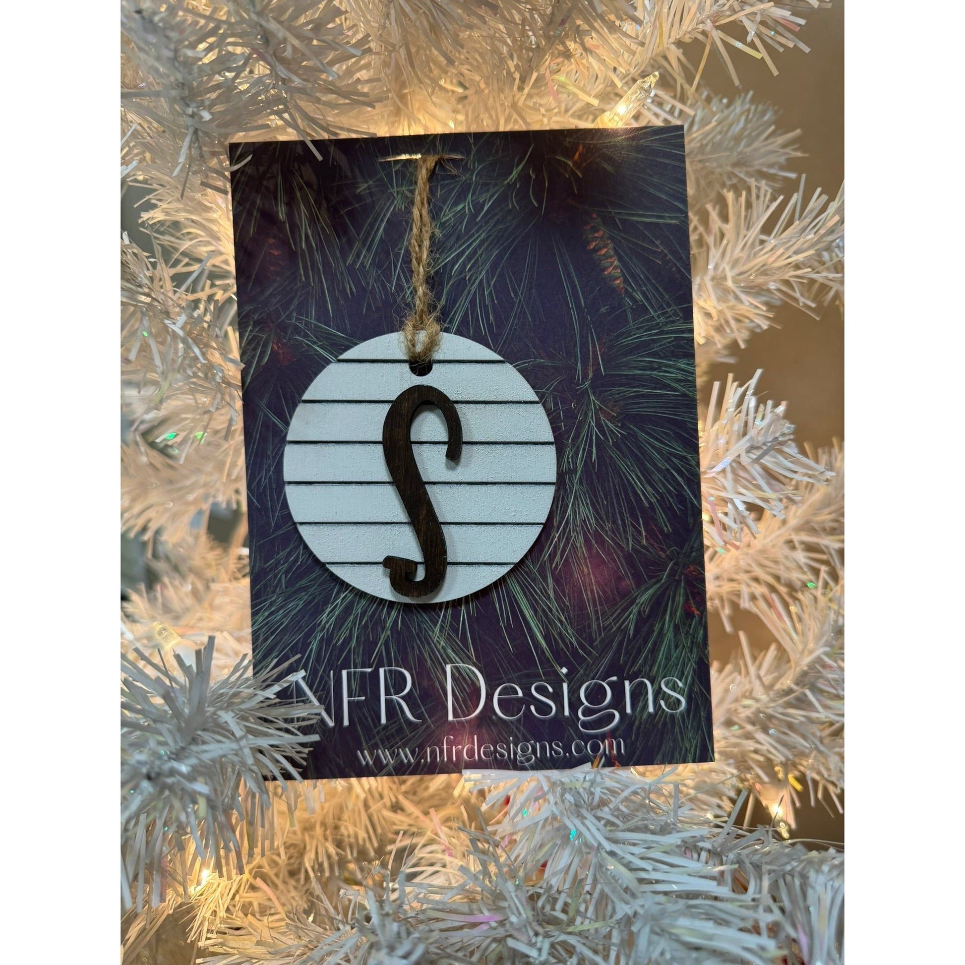 Shiplap Initial Christmas Ornament - Cursive Font - Nifty Decor & More