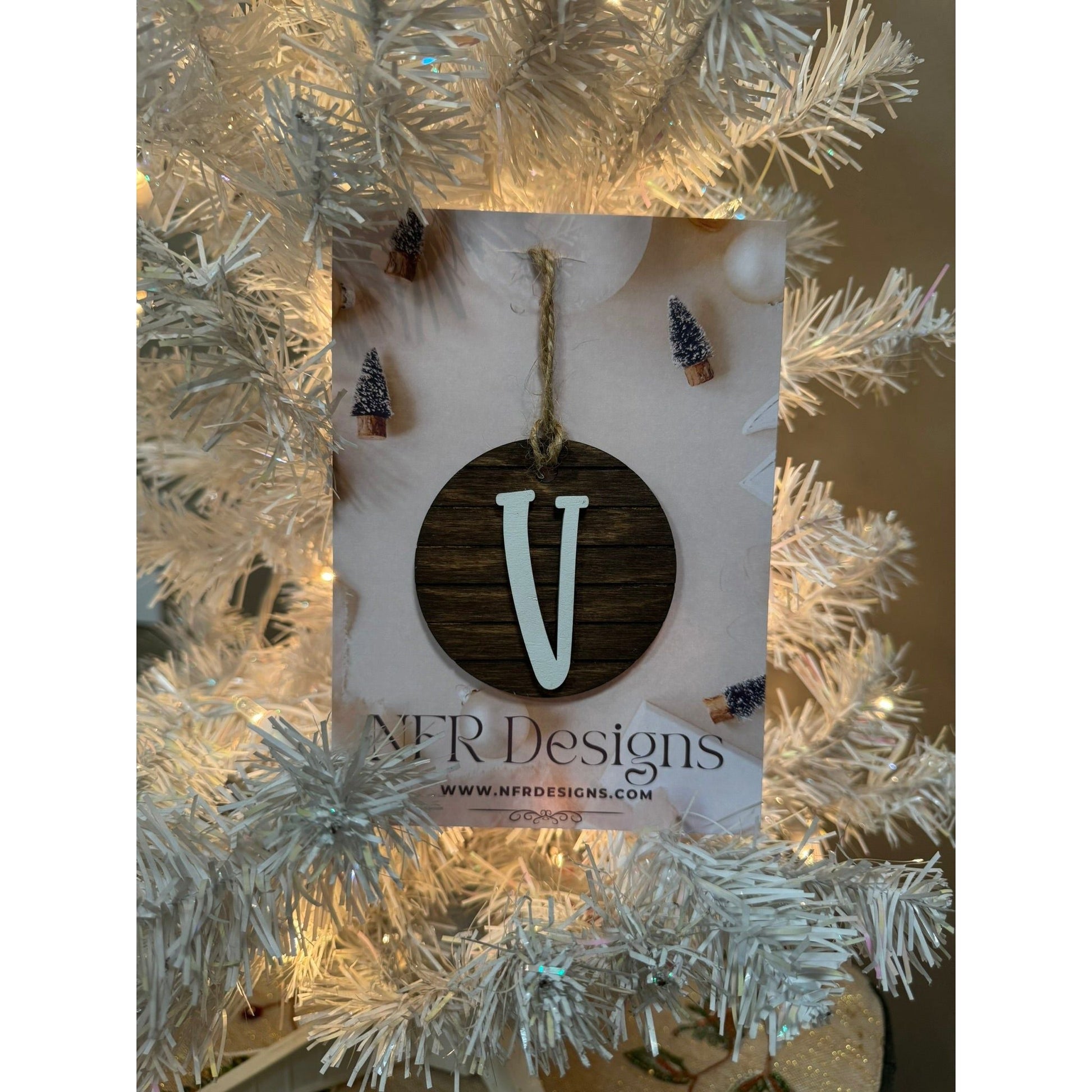 Shiplap Initial Christmas Ornament - Cursive Font - Nifty Decor & More