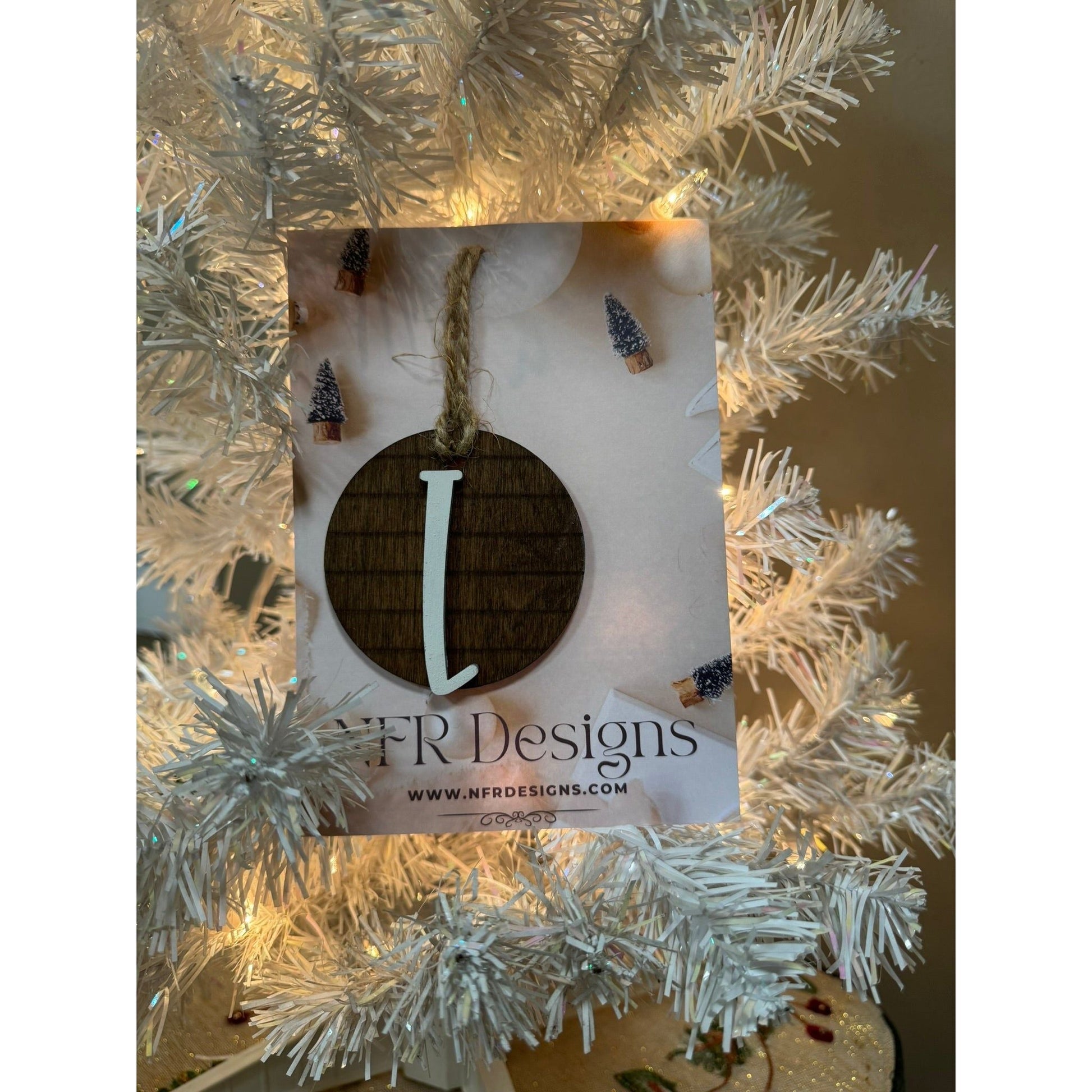 Shiplap Initial Christmas Ornament - Cursive Font - Nifty Decor & More