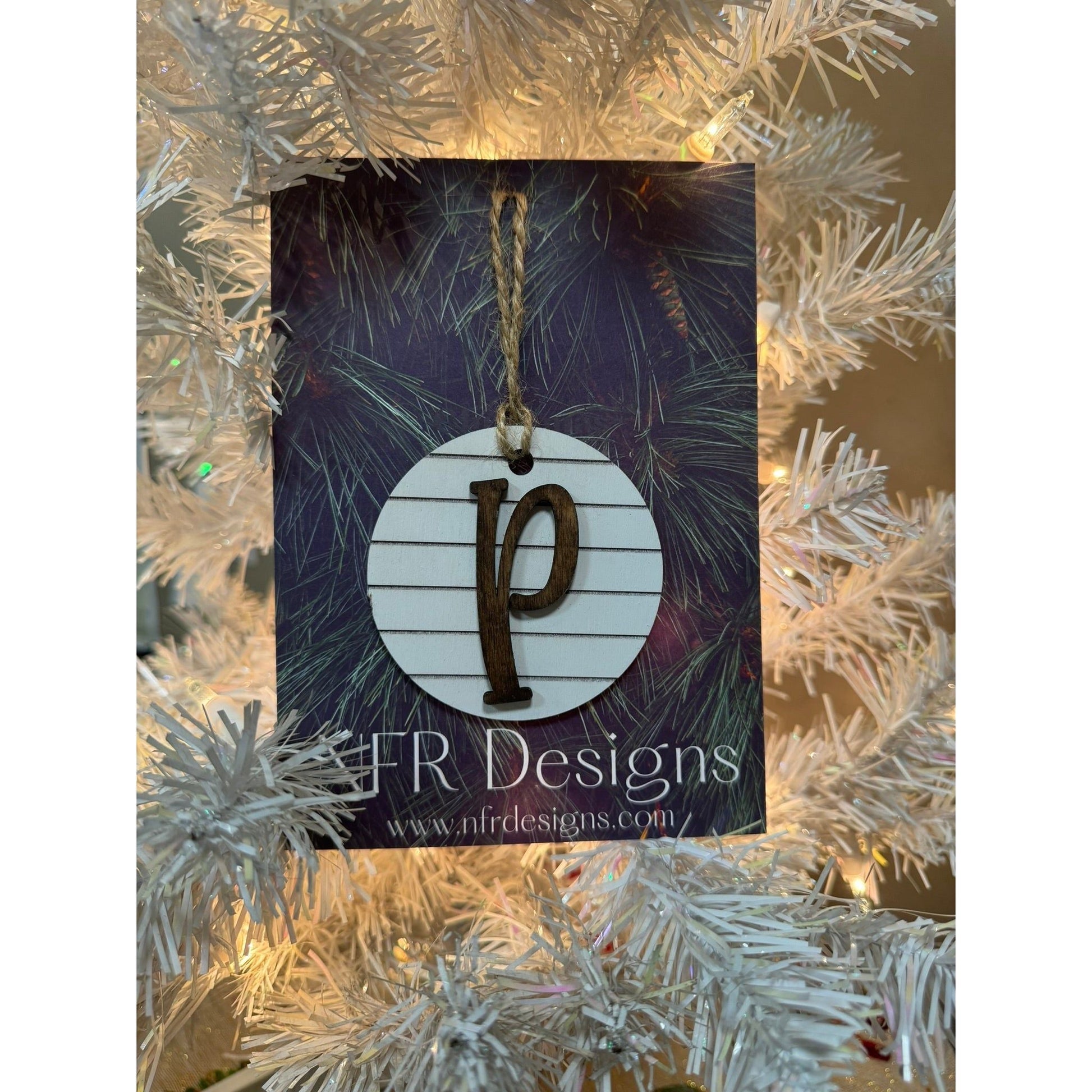Shiplap Initial Christmas Ornament - Cursive Font - Nifty Decor & More