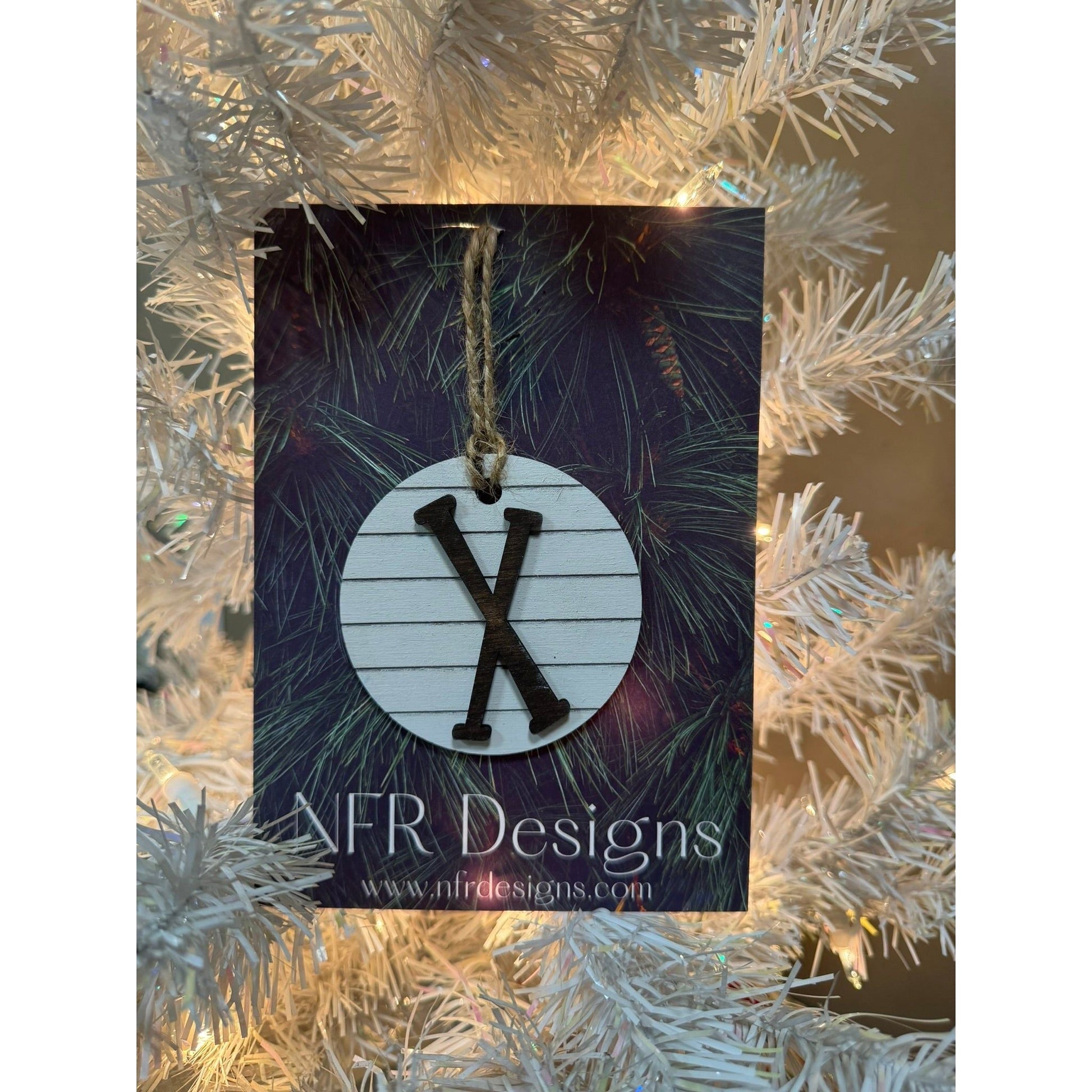 Shiplap Initial Christmas Ornament - Cursive Font - Nifty Decor & More