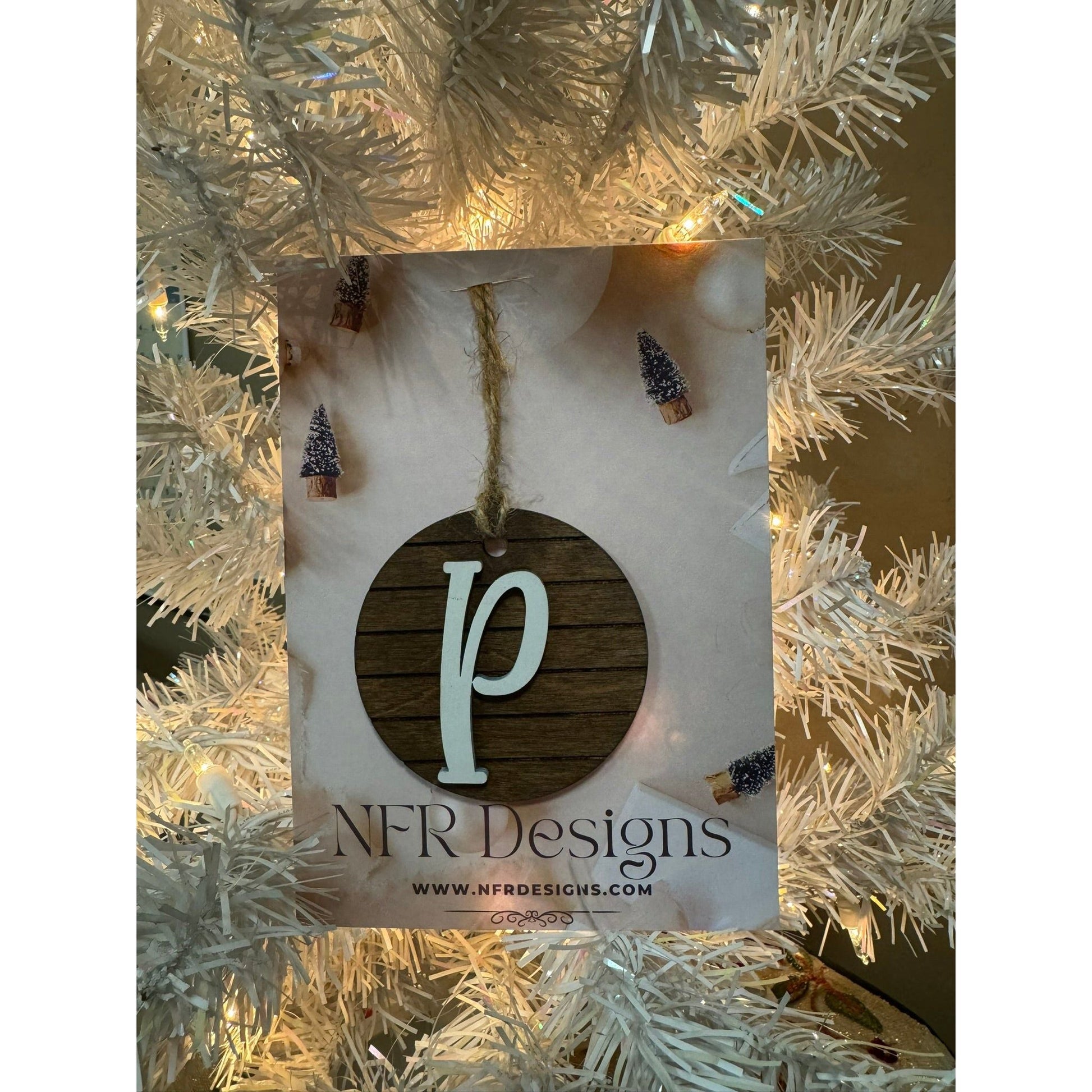 Shiplap Initial Christmas Ornament - Cursive Font - Nifty Decor & More