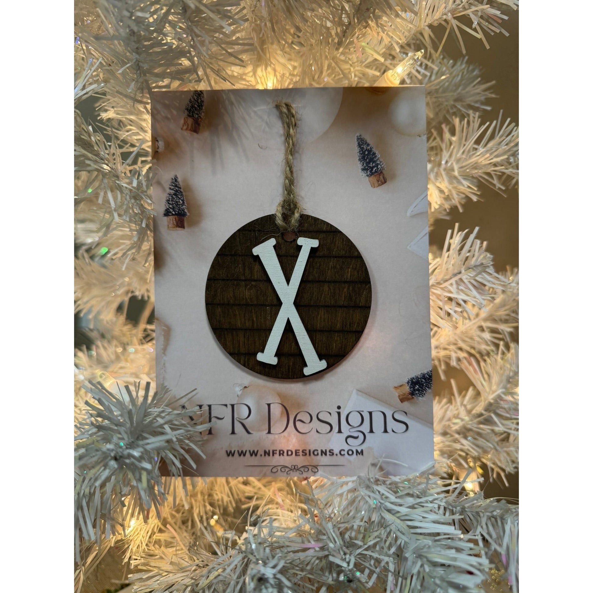 Shiplap Initial Christmas Ornament - Cursive Font - Nifty Decor & More
