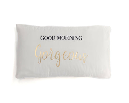 Shiraleah Set Of 2 "Good Morning Gorgeous / Hello There Handsome" Standard Pillow Cases,Ivory - Nifty Decor & More