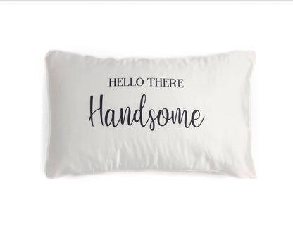 Shiraleah Set Of 2 "Good Morning Gorgeous / Hello There Handsome" Standard Pillow Cases,Ivory - Nifty Decor & More