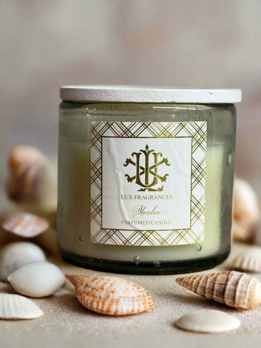 Shoreline 12oz Luxury Glass Candle - 100 - Hour Burn Time, Fresh Ocean Salt & Water Lily Scent - Nifty Decor & More
