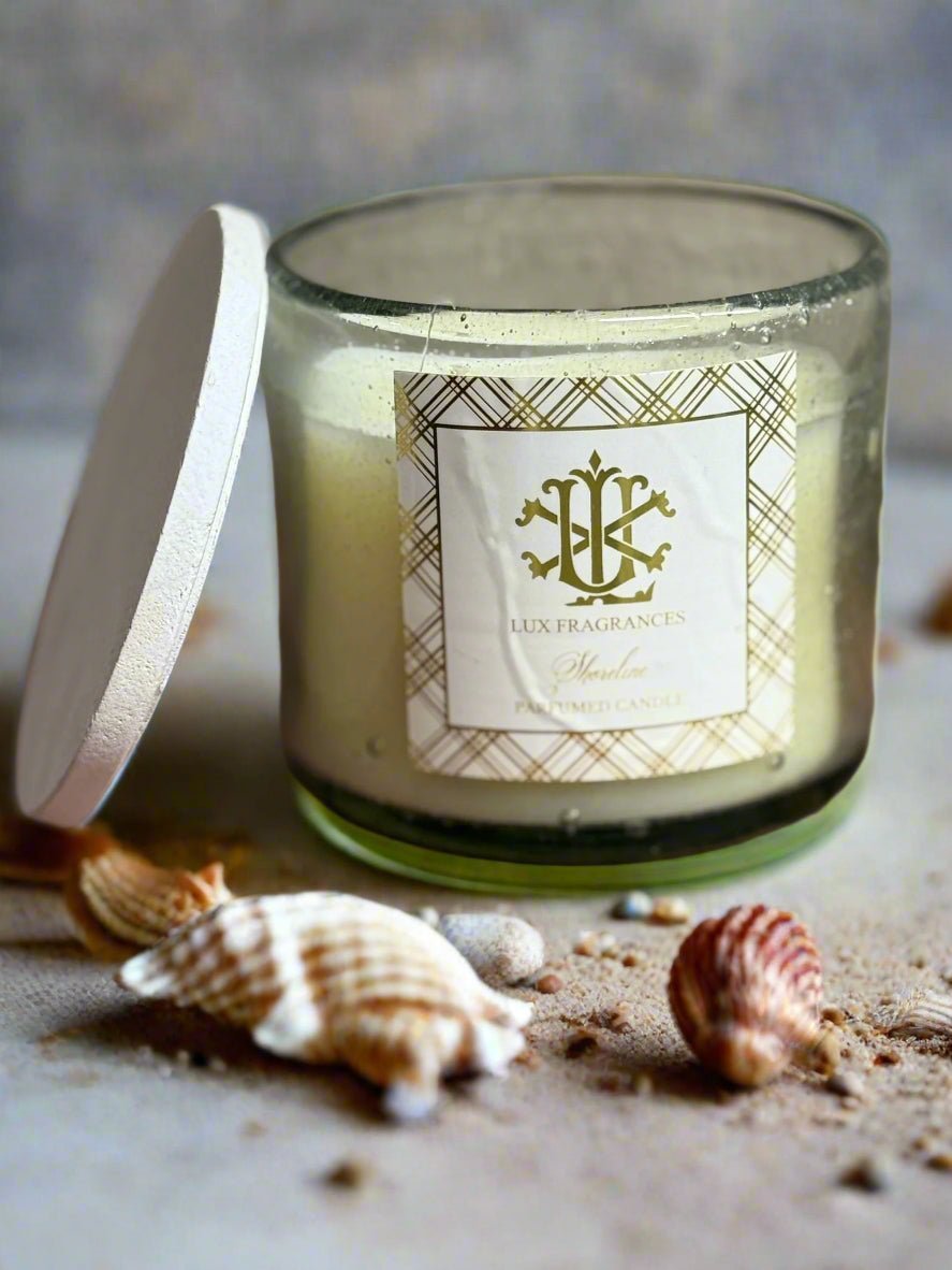Shoreline 12oz Luxury Glass Candle - 100 - Hour Burn Time, Fresh Ocean Salt & Water Lily Scent - Nifty Decor & More